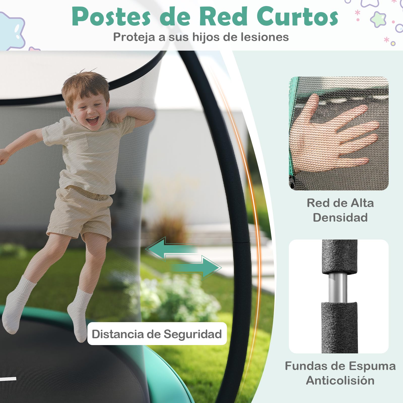 COSTWAY Cama Elastica Infantil Ø 244 cm/305 cm/366 cm, Trampolín para Exteriores de Jardín con Red de Seguridad para Niños 3+ años y Adultos, Trampolín de Interior