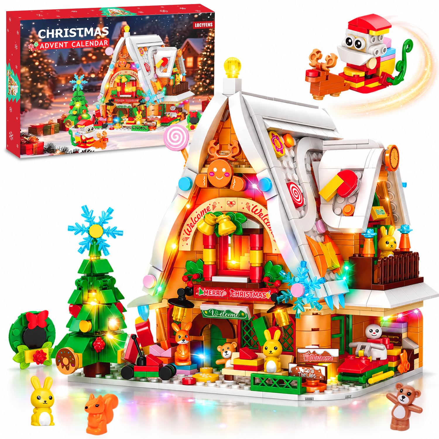 2026 Advent Calendar Gingerbread House with Colorful Light Building Set