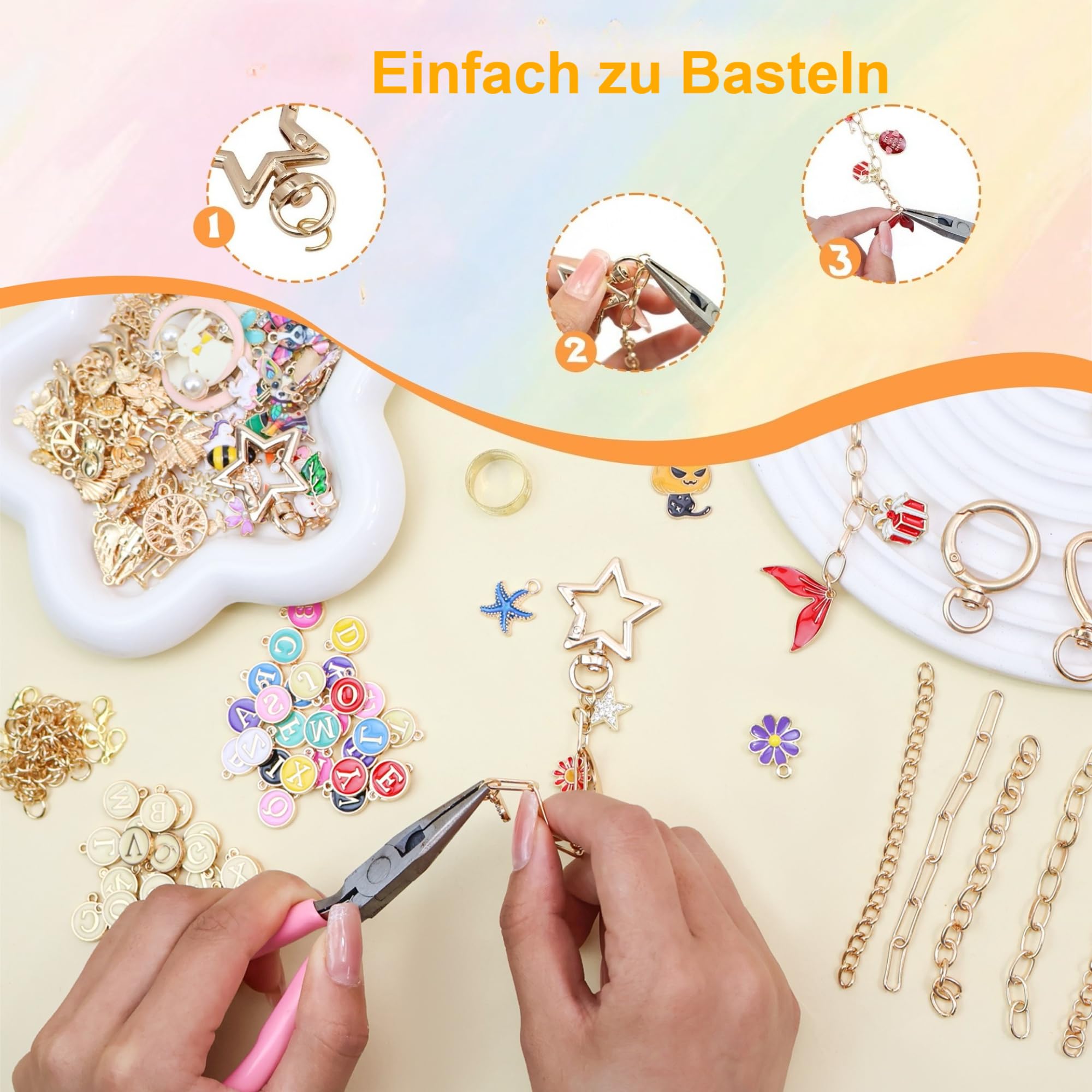 286 Stück DIY Schlüsselanhänger Bastelset, Komplett Handmade Set