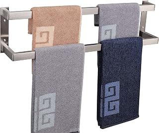 NearMoon Bathroom Towel Bar, Towel Rod Holder, Square Shelf Rack Hanging Towel for Bath, Thicken SUS304 Stainless Steel Towel Rack Wall Mounted-2-Tier Bath Accessories (24 Inch, Brushed Nickel)