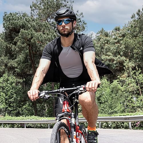 Miniatura 5 de Przewalski Camiseta de ciclismo para hombre, manga corta, cremallera completa, con 3 bolsillos traseros, transpirable