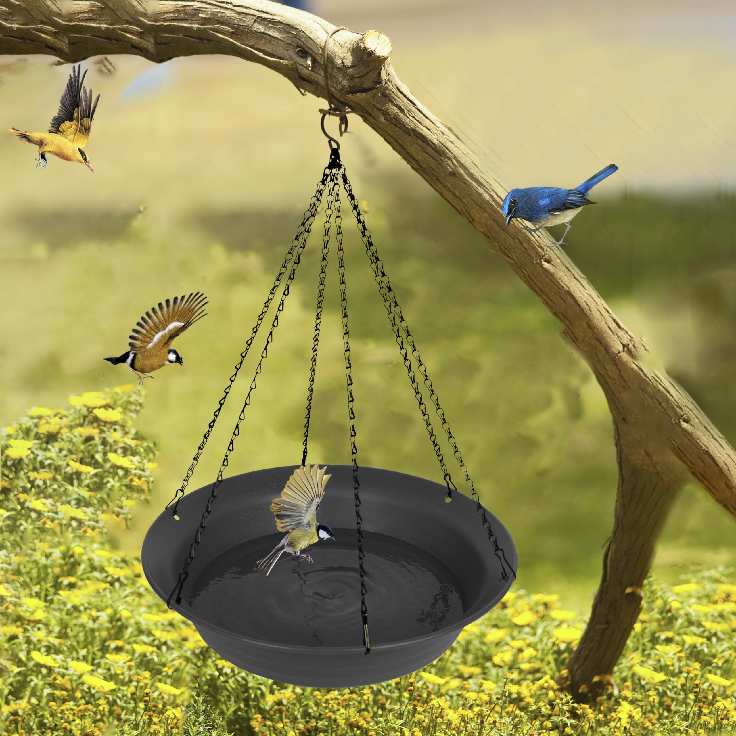 VUWEZ Hängende Vogeltränke zum Aufhängen, Vogelwasserfutterstation für den Außenbereich, Futterschale, 1 Packung Vogeltränke, Zubehör für draußen, Kunststoff-Vogeltränken Tablett für Garten, Terrasse