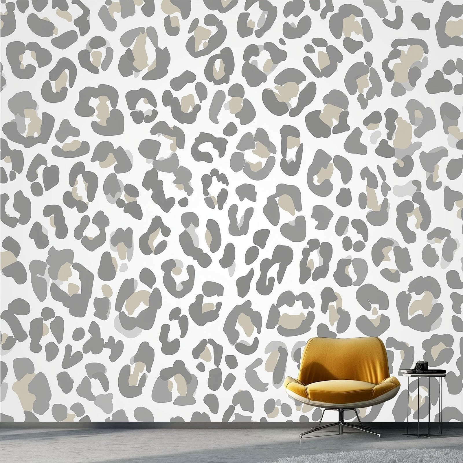 Papel Pintado Camuflaje Animal Manchas De Leopardo Fotomurales No Tejido, 400 x 280 cm Murales Decoración de Pared, Papel Pintado Tejido No Tejido Personalizado Para Salón Dormitorio, Gris
