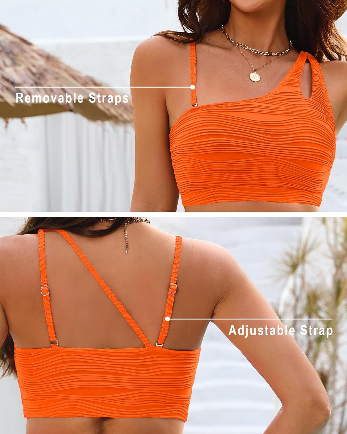 Women's Textured One Shoulder High Waist Tummy Control Bikini Set