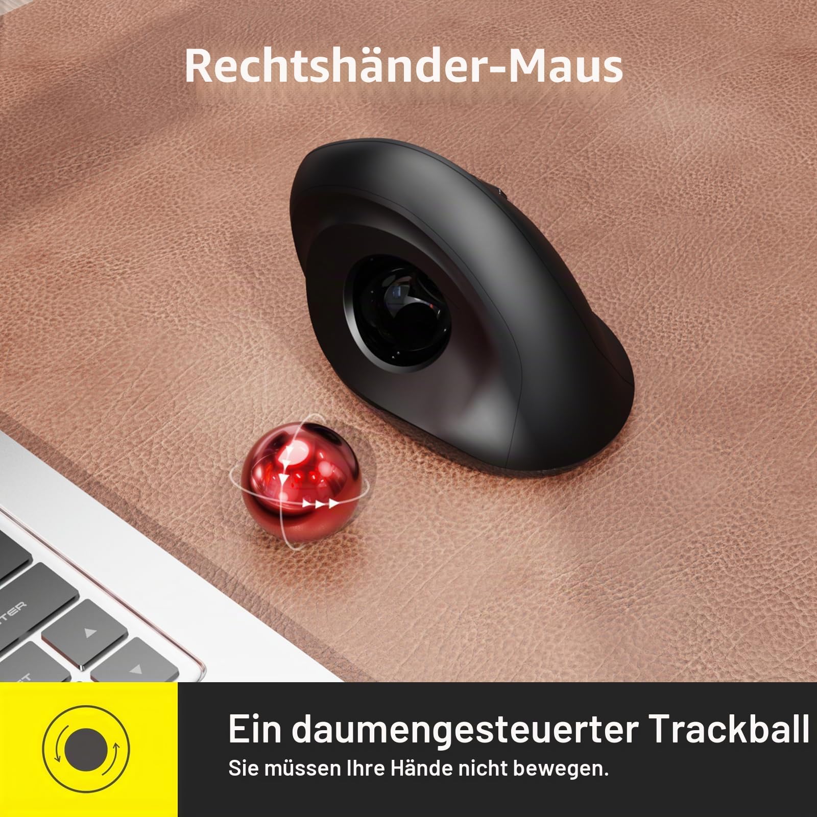 MicroPack Wireless Trackball Maus, 2023 Upgrade Ergonomische Vertikale Rollerball Computermaus, 3 Einstellbare DPI, Einfache Daumensteuerung für PC, Laptop, Mac, Windows - Schwarz
