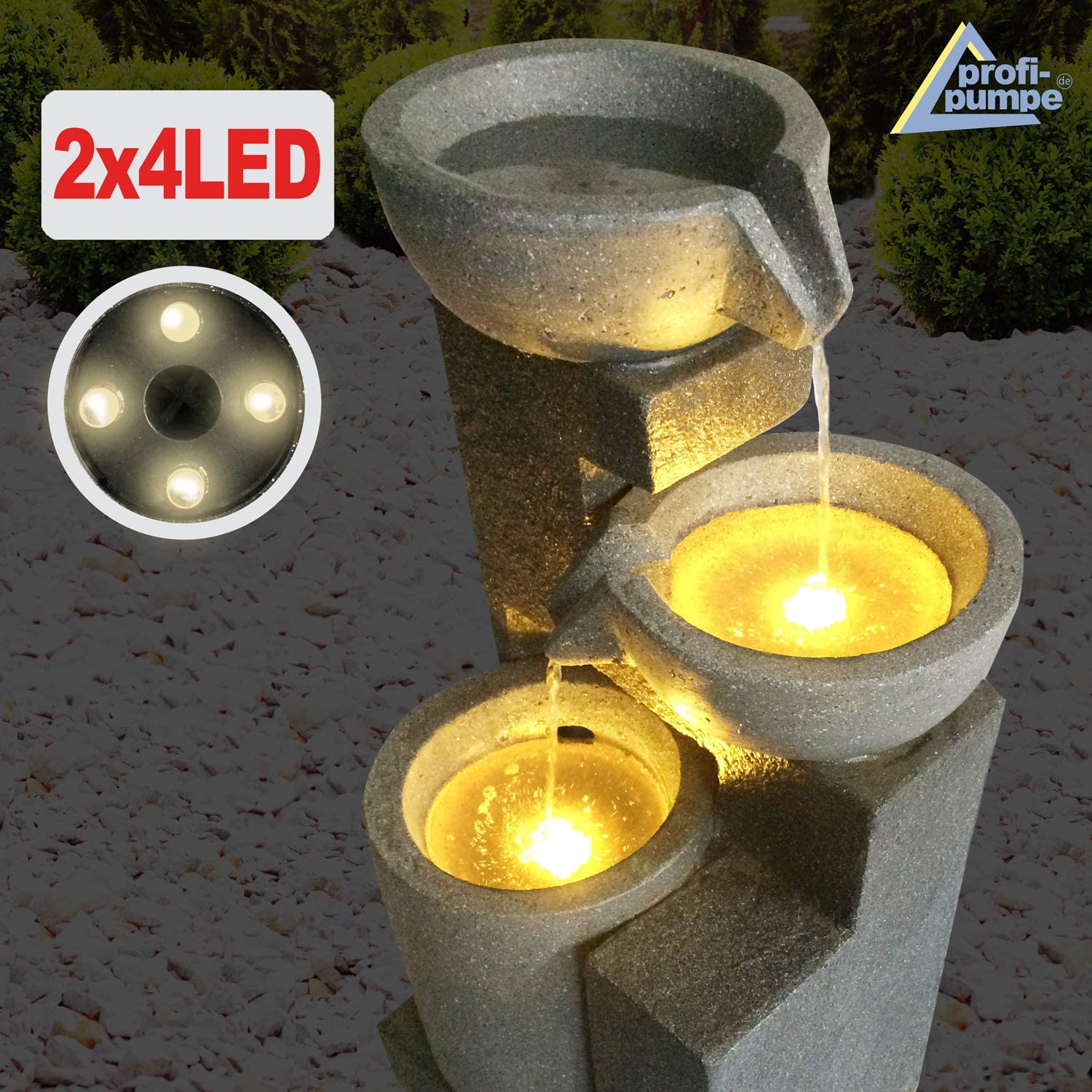 Fontana da giardino, fontana decorativa, fontana da interno, fontana, cascata, giochi d'acqua per giardino, laghetto da giardino (230V - fontana da giardino GRANITE CASKADE con luce LED)