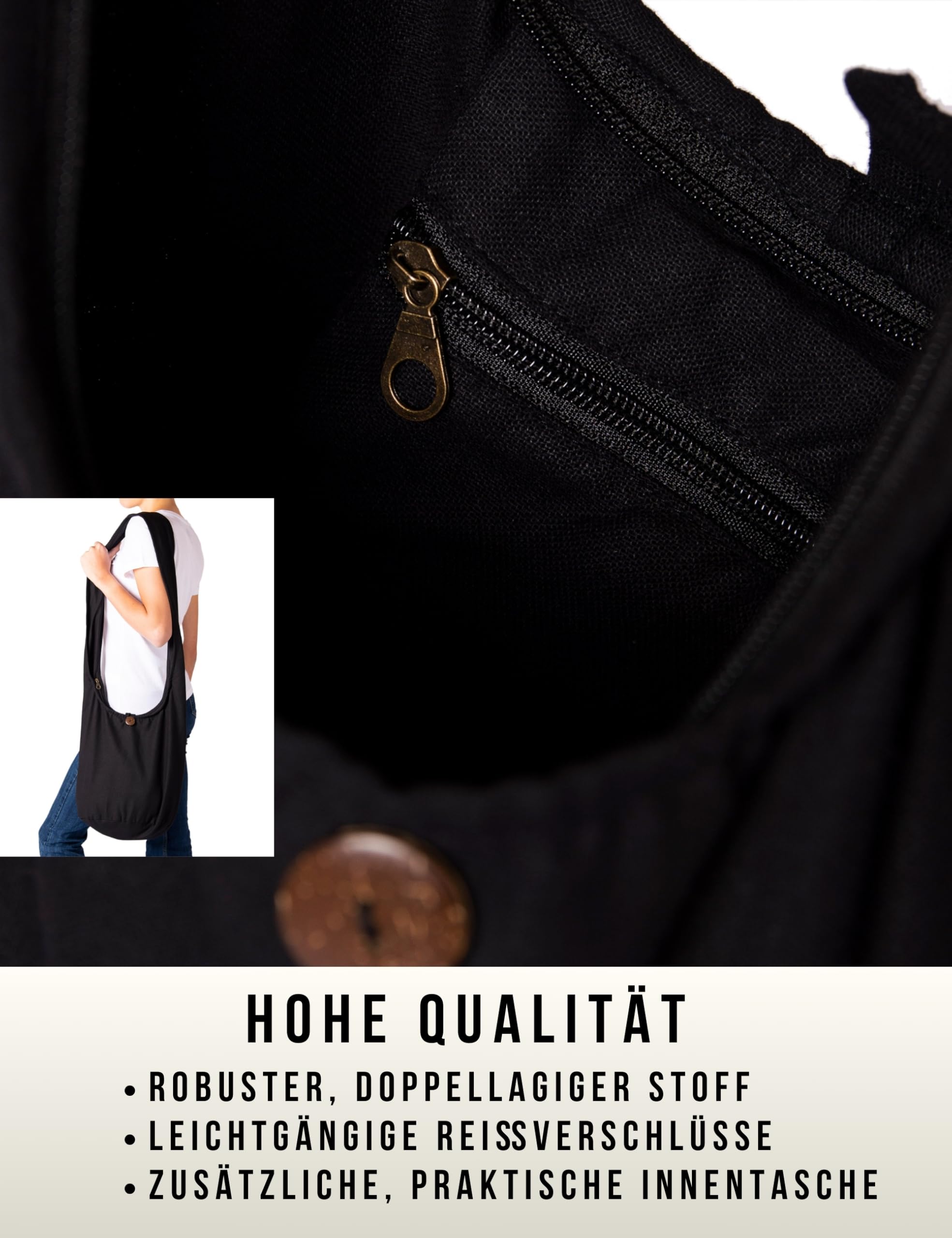 PANASIAM Schulterbeutel Damen & Herren - Große & leichte Schultertasche | Unisex Baumwolltasche, Umhängetasche, 2 Größen mit Reißverschluss & extra Innentasche, robust & pflegeleicht, Baumwolle