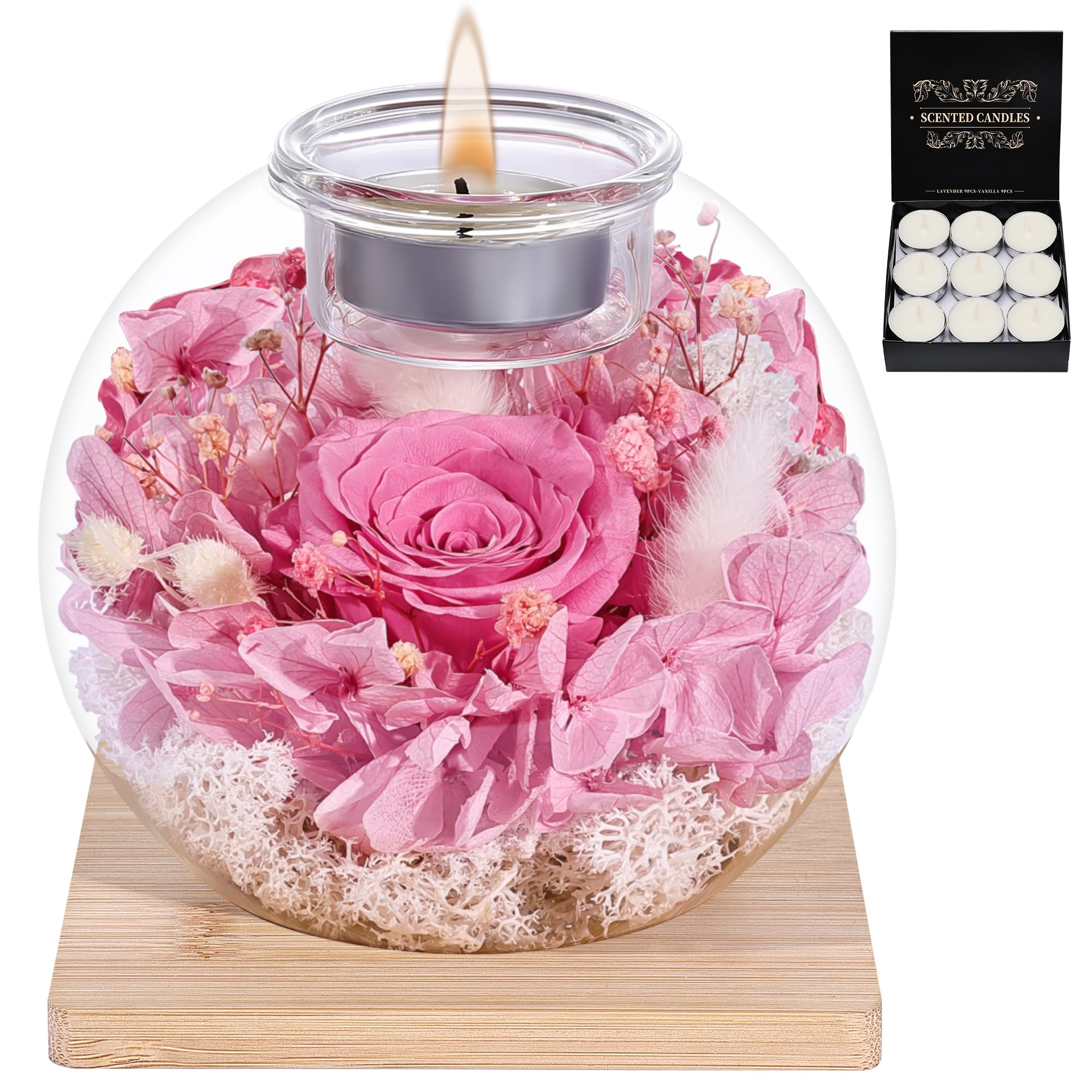 Rosa Eterna, Regalos de Cumpleaños para Mujeres, Rosas Eternas Reales con Funda de Cristal, Regalos para Mujeres, Hermanas, Amigas en Cumpleaños, Acción de Gracias, Navidad (Rosa)