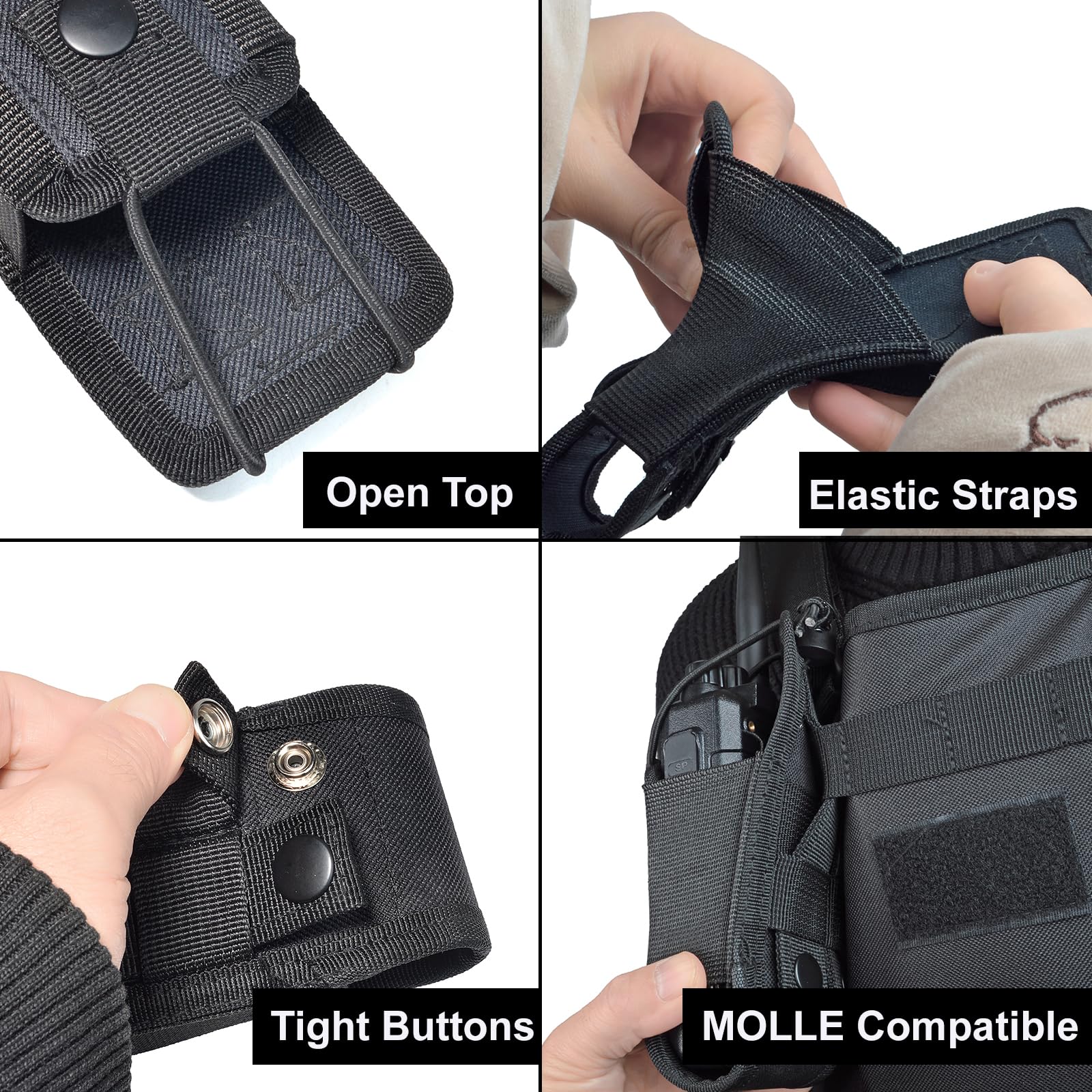 UAYESOK Molle Radio Pouch Case 2 Way Radio Holster Walkie Talkie Holder for Security Belt for Motorola Baofeng Kenwood President Icom Midland Retevis Yaesu Tactical Interphone Intercom Bag - Image 4