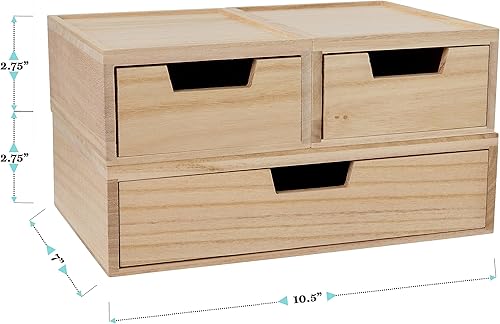 Miniatura 3 de Martha Stewart Weston Cajas de almacenamiento apilables de madera con cajones extraíbles, organizadores de almacenamiento de madera de Paulownia,