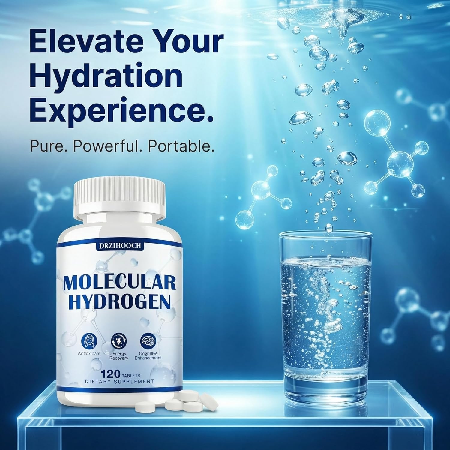 Hydrogen Water Tablets with Magnesium -12 PPM Hydrogen Tablets for Drinking Water Molecular Hydrogen Water Supplement for Cellular Health Healthy Aging