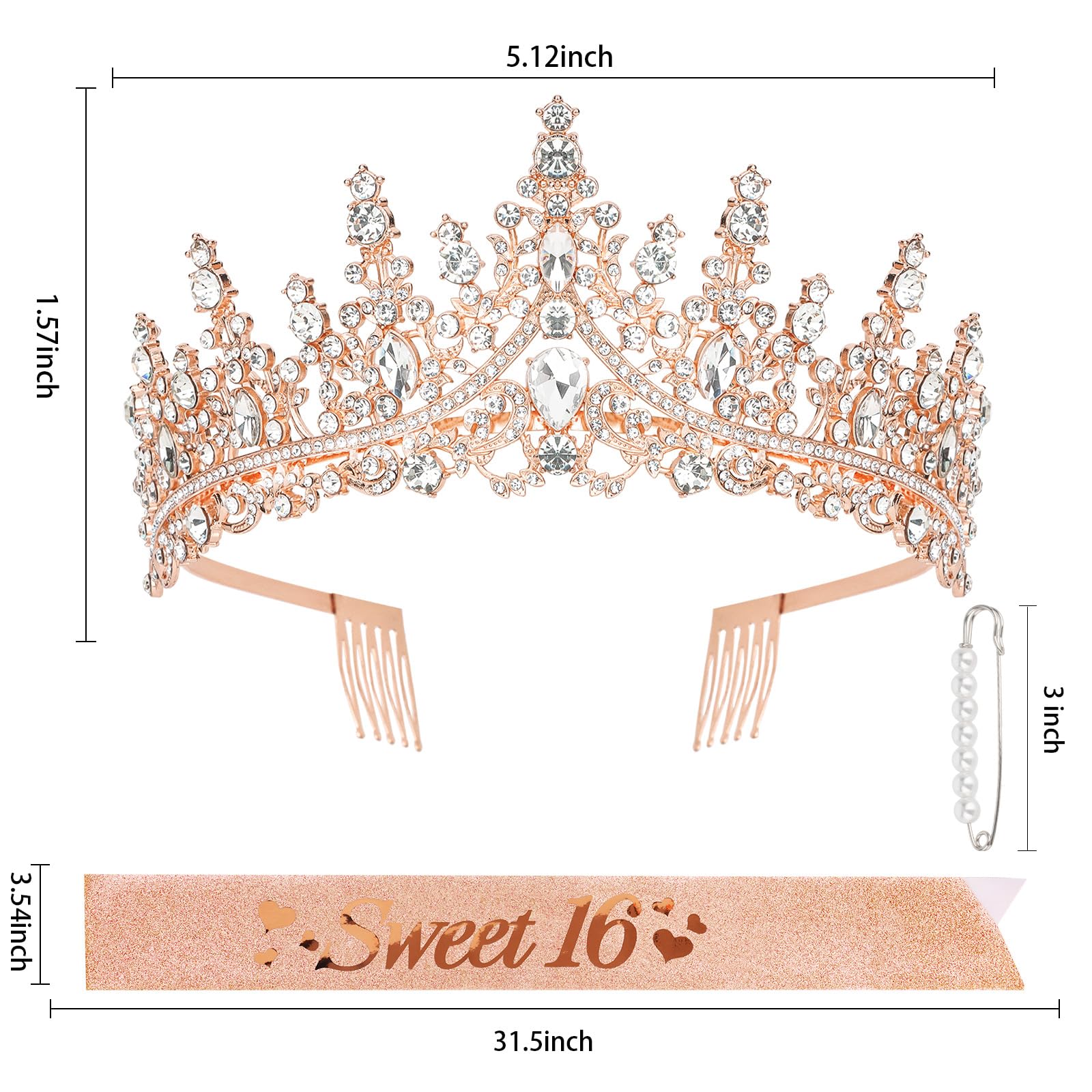 Amariver 16th Birthday Crown and Sash for Girls Sweet 16 Birthday Decoration 16th Rose Gold Birthday Tiara and Sweet 16 Glitter Birthday Sash 16th Birthday Party Gifts Birthday Party Supplies