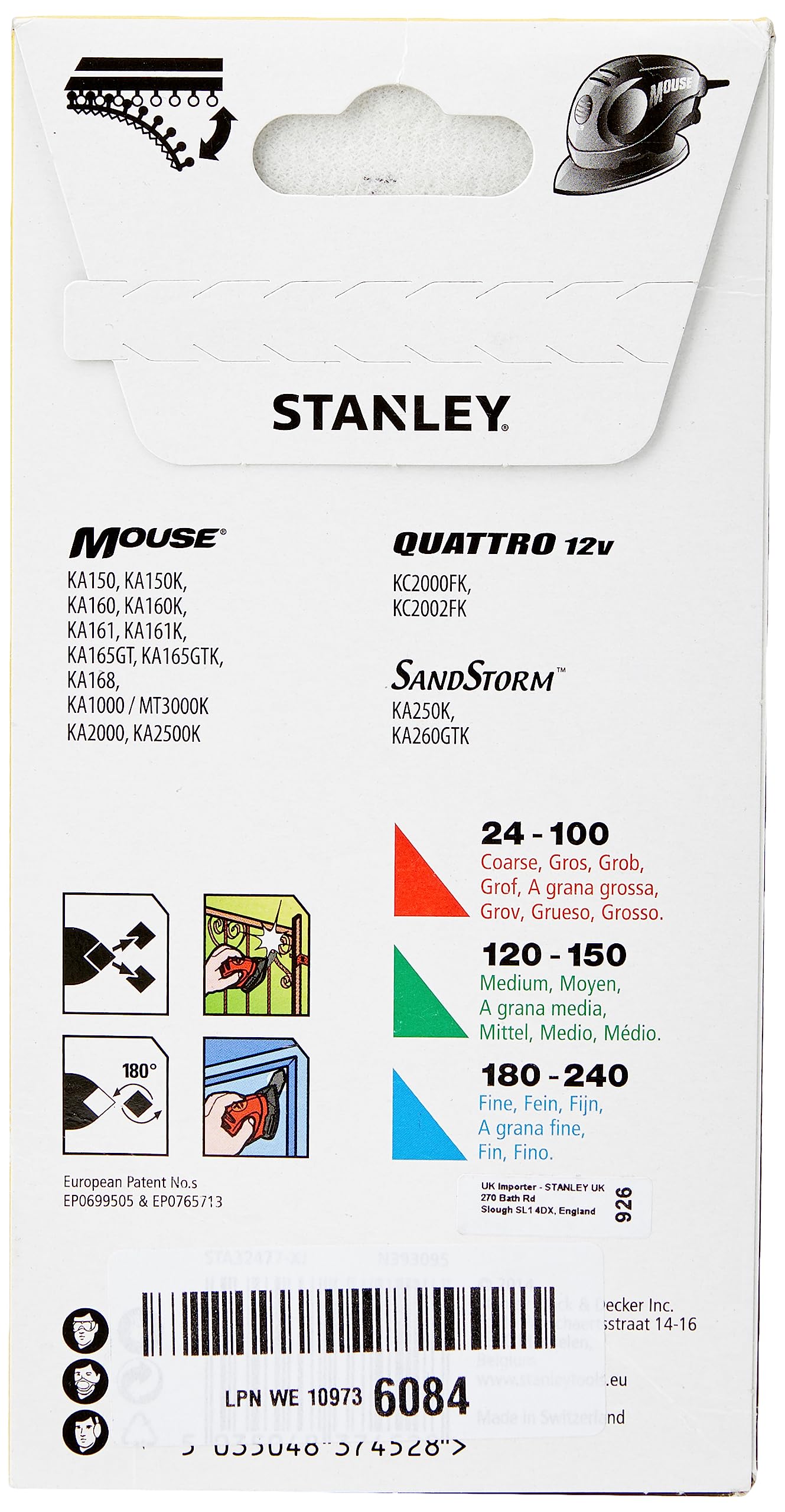 BLACK+DECKER LEVIGATRICE MOUSE 120W: VELOCITÀ 14.000 giri/min (28.000 oscill./min) & STANLEY ‎STA32477-XJ 15 Fogli di Carta abrasiva per punti di dettaglio Grana mista