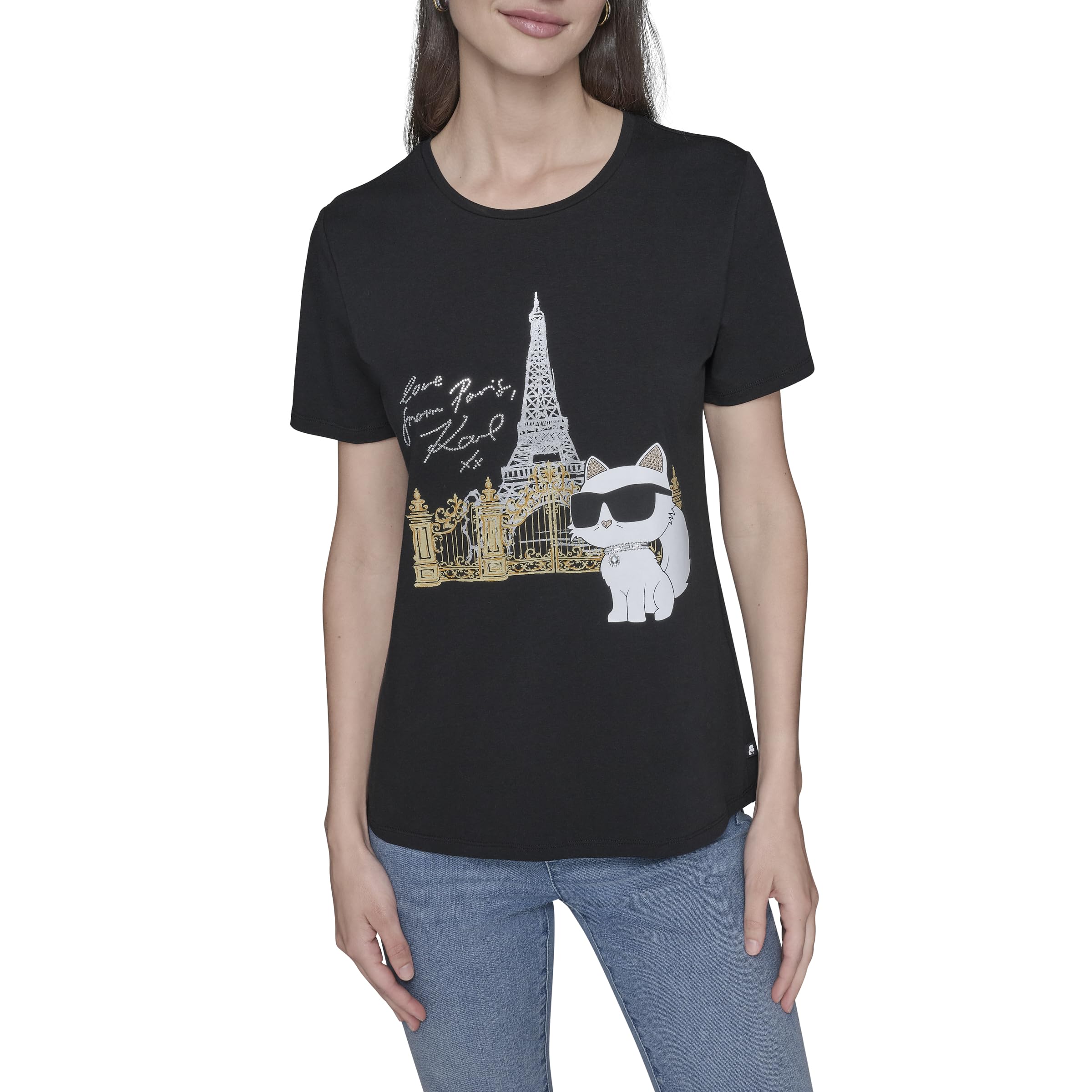 Karl Lagerfeld Short Sleeve Soft Everyday Logo T-Shirt Camiseta de Manga Corta Suave con Logotipo Diario Mujer (Pack de 1)