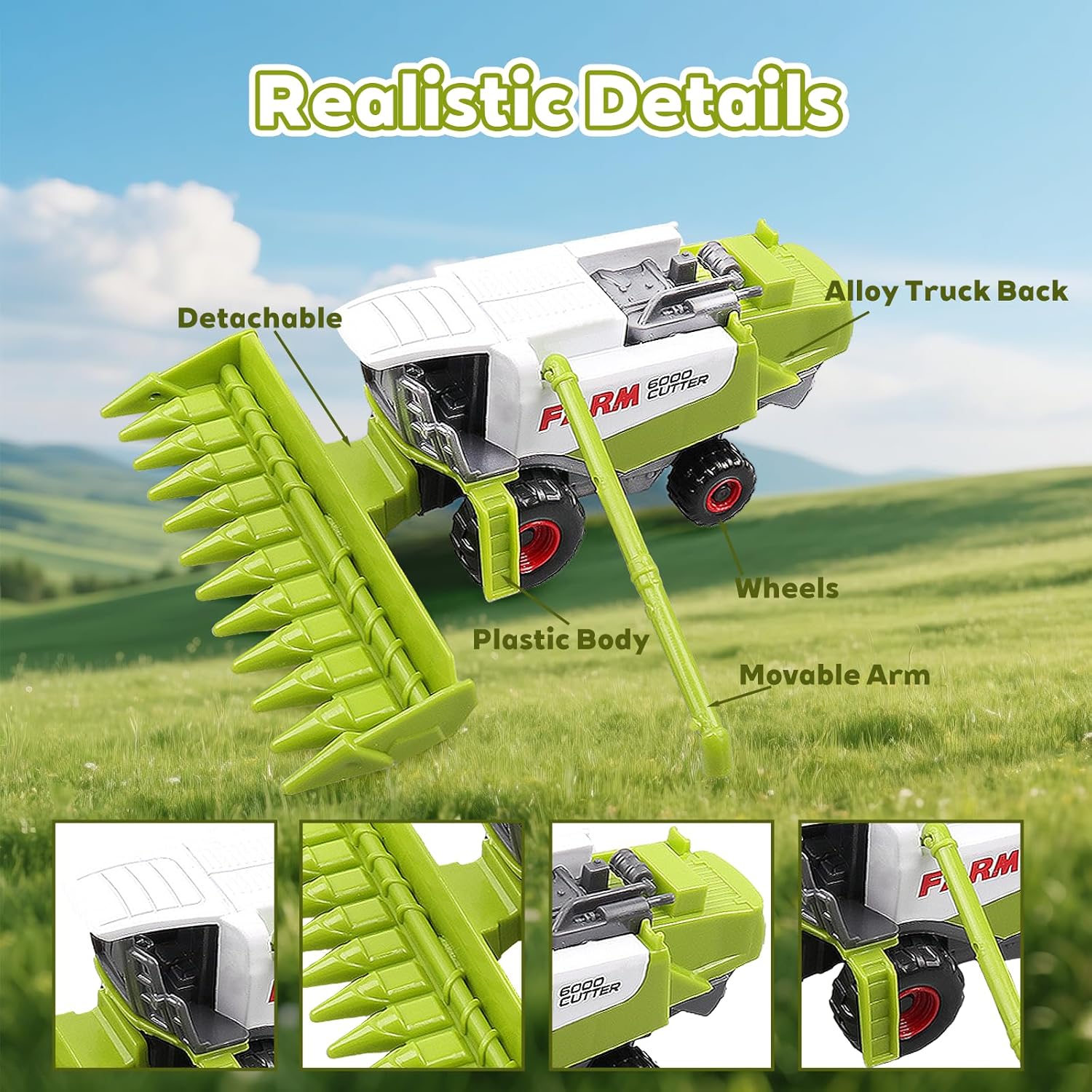 5 Pack Diecast Farm Tractor Toys, Mini Farm Vehicle Set with Combine Harvester, Forage Harvester and Trucks, Metal and Plastic Farm Toys for Kids Boys Girls Ages 3+