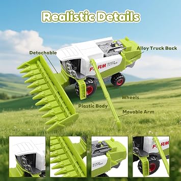 5 Pack Diecast Farm Tractor Toys – Mini Farm Vehicle Set with Combine Harvester, Forage Harvester & Trucks, Alloy with Plastic Parts Farm Tractors, Farm Play Toys for Kids Boys Girls Age 3+