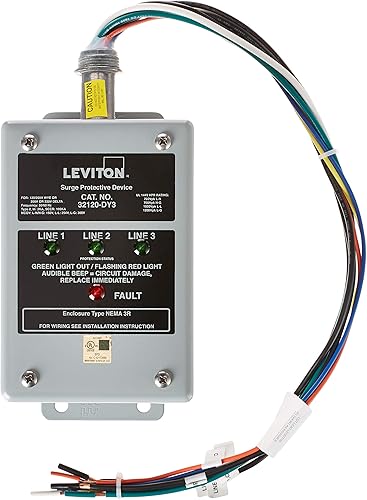 Leviton 32120-DY3 120208 voltios trifásico Wye o Delta, panel de sobretensión, DHC y X10 compatible, 80Ka L-N Max Surge Corriente