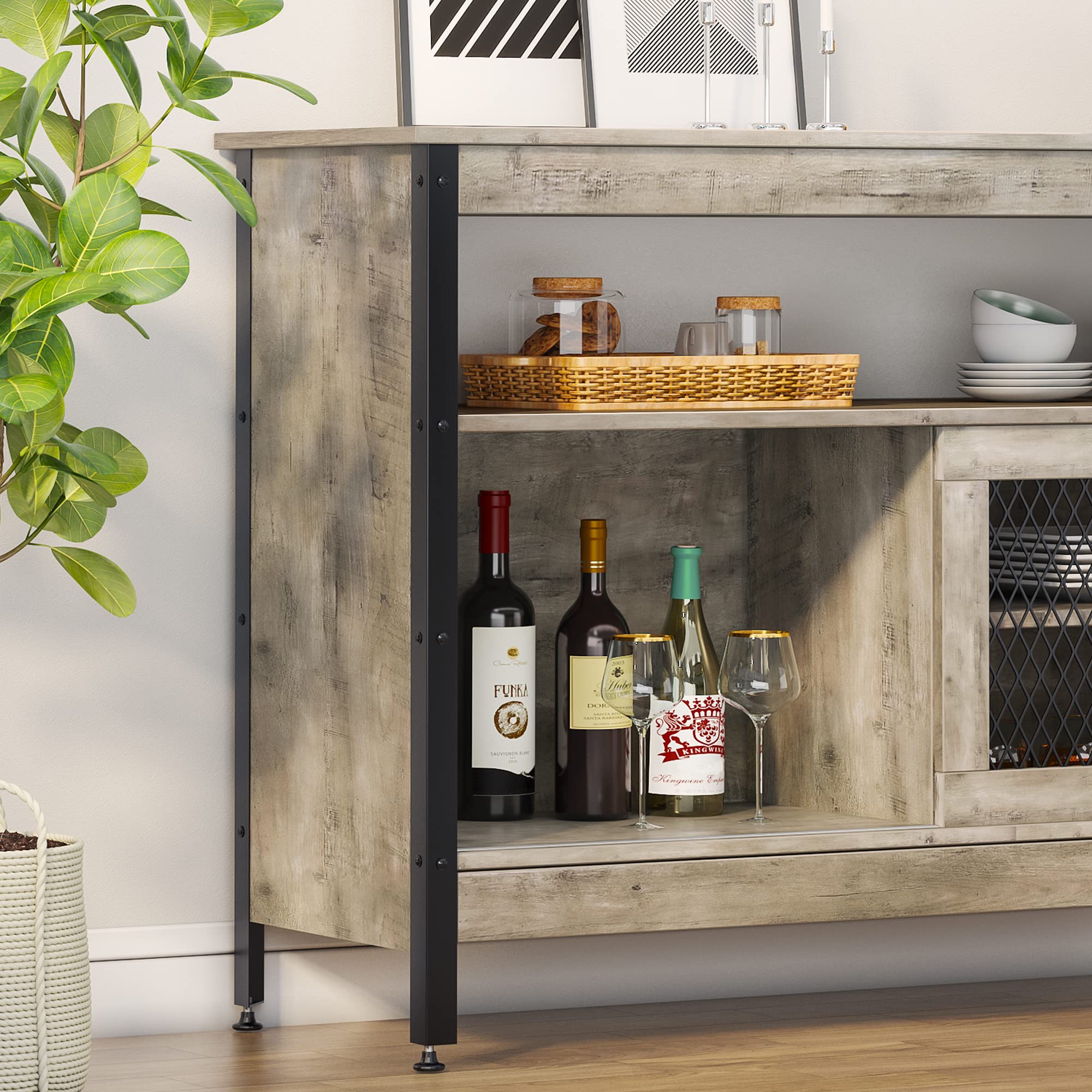 Farmhouse Buffet Cabinet Coffee bar with LED Decor Coffee Bar Table ...