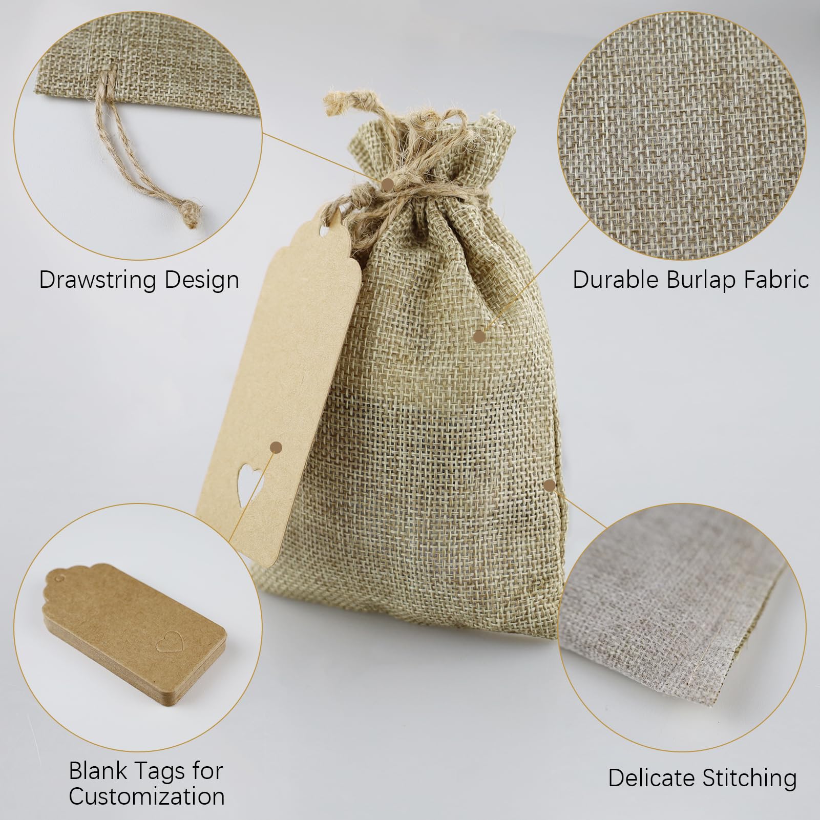 30 Sacchetti Di Iuta A Cuore 10x14cm - Con Biglietti E Corda Di Canapa, Per Bomboniere, Natale, Fai Da Te