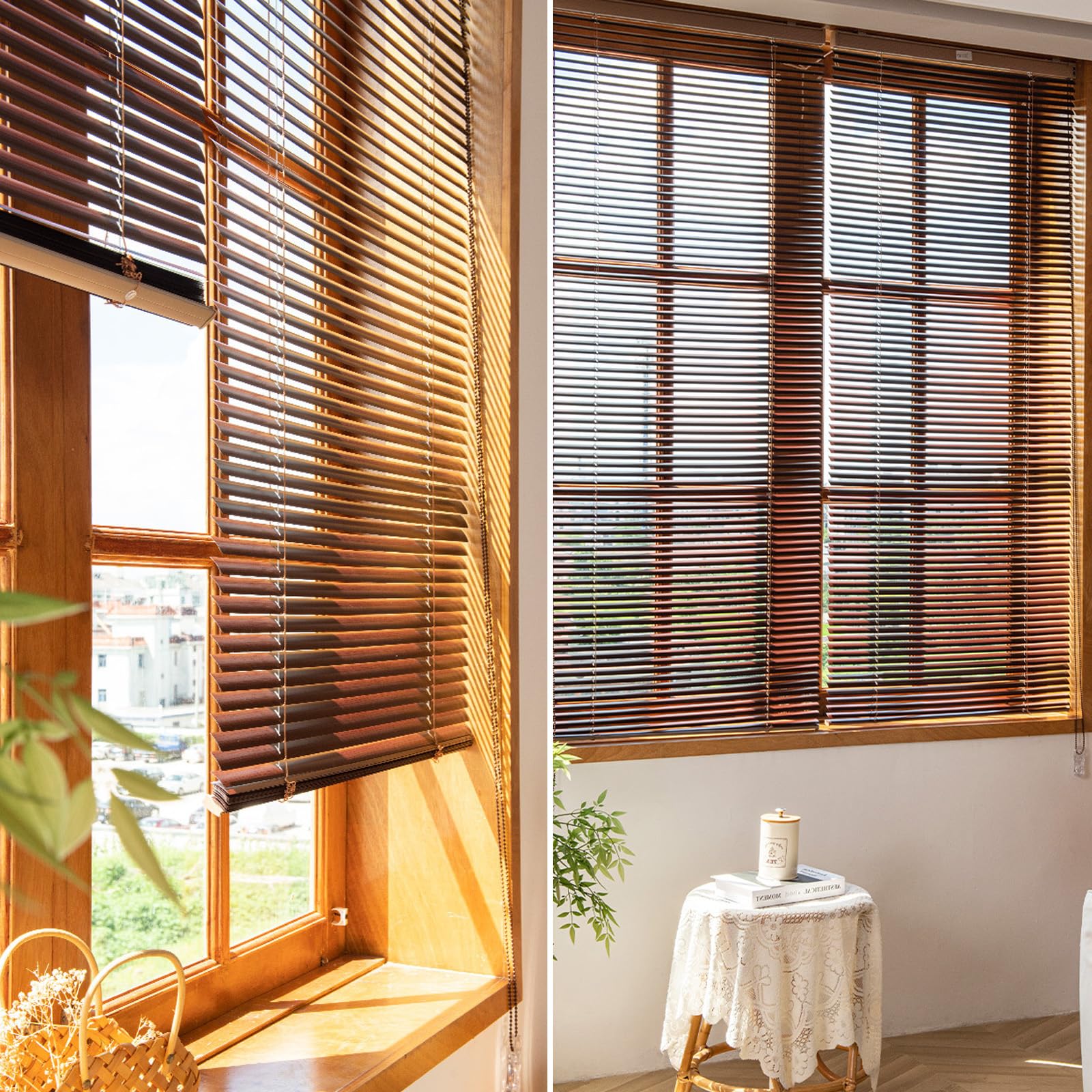Aluminium Jalousie,Innen Lamellen-Rollo,Holzmaserung Fensterjalousie,Sichtschutz/Verdunklung/Wärmedämmung Jalousette,Für Türen Fenster,Anpassbar,Breite x Höhe (60x100cm)