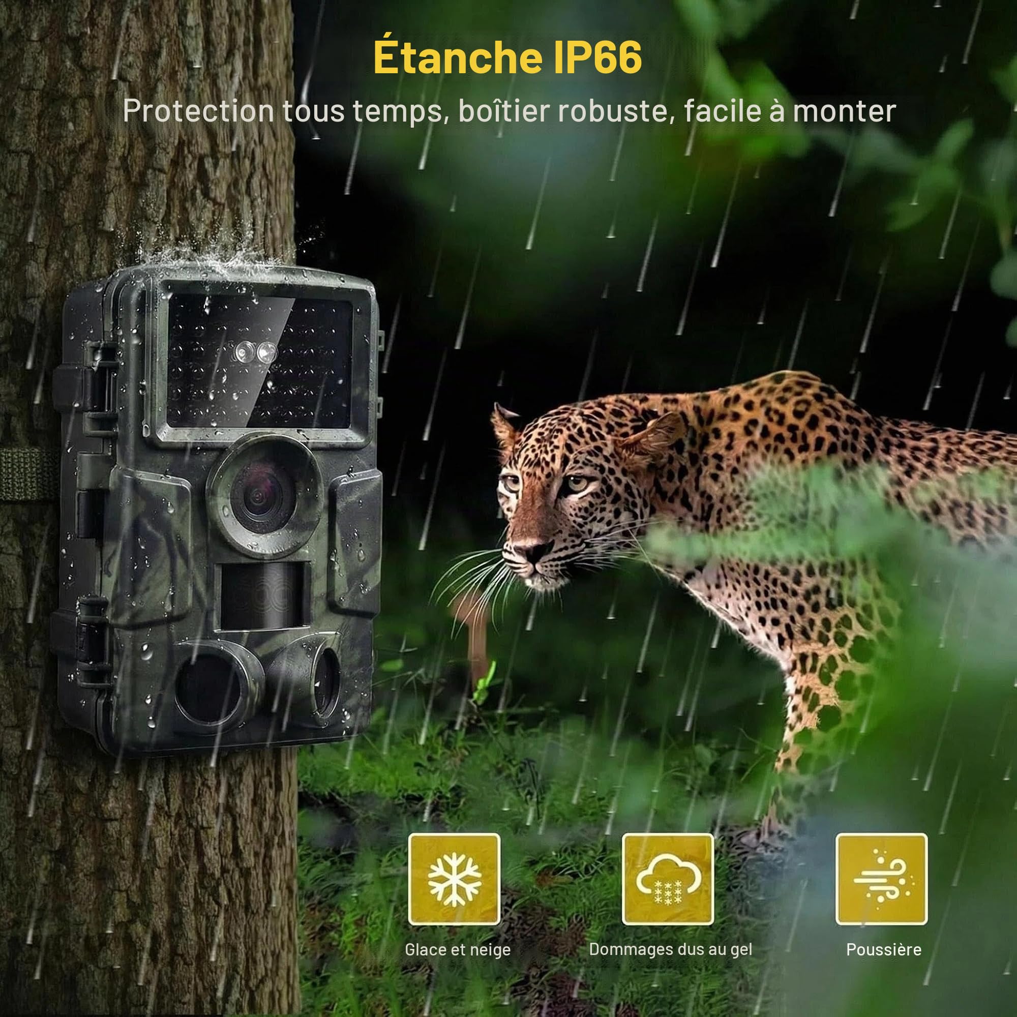 Caméra de Chasse WiFi 4K/60MP Full HD avec Carte SD 32GB, Vision Nocturne Infrarouge 940nm No Glow, Détection de Mouvement 0,2s, Étanche IP66, pour Observer la Faune