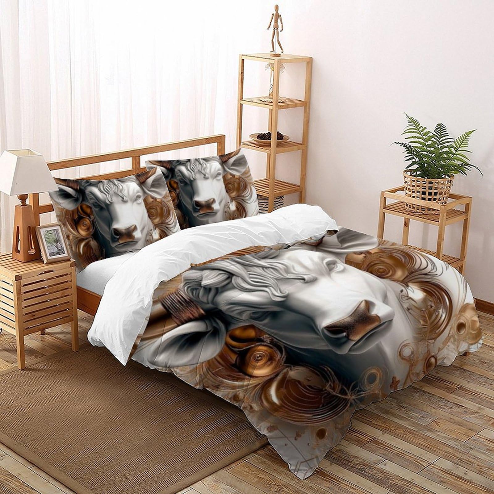 Taies d'oreiller et housse de couette animaux imprimé 3D lit double
