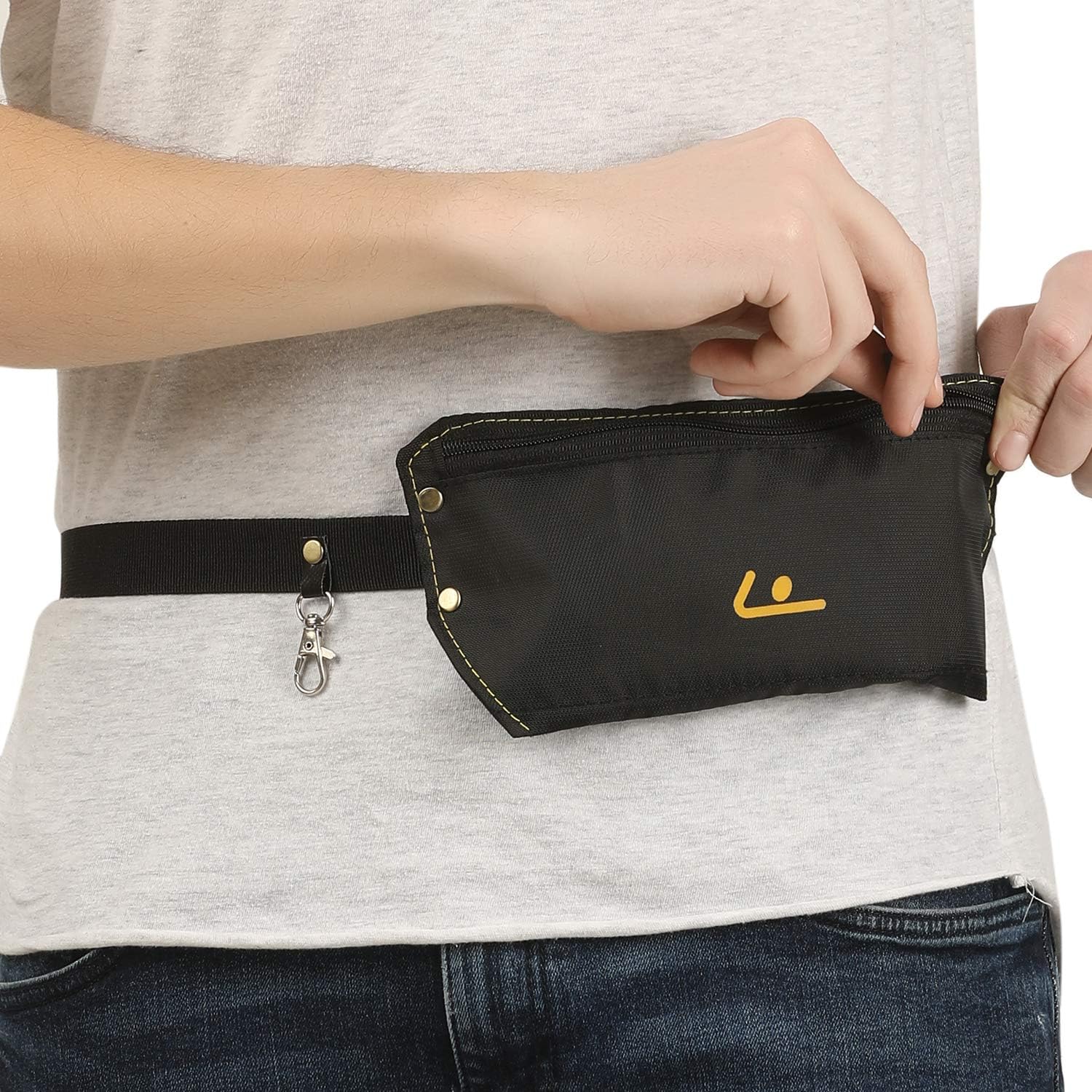 Unisex Synthetic Slim Waist Bag for Mobile and Cards (Black, Medium)