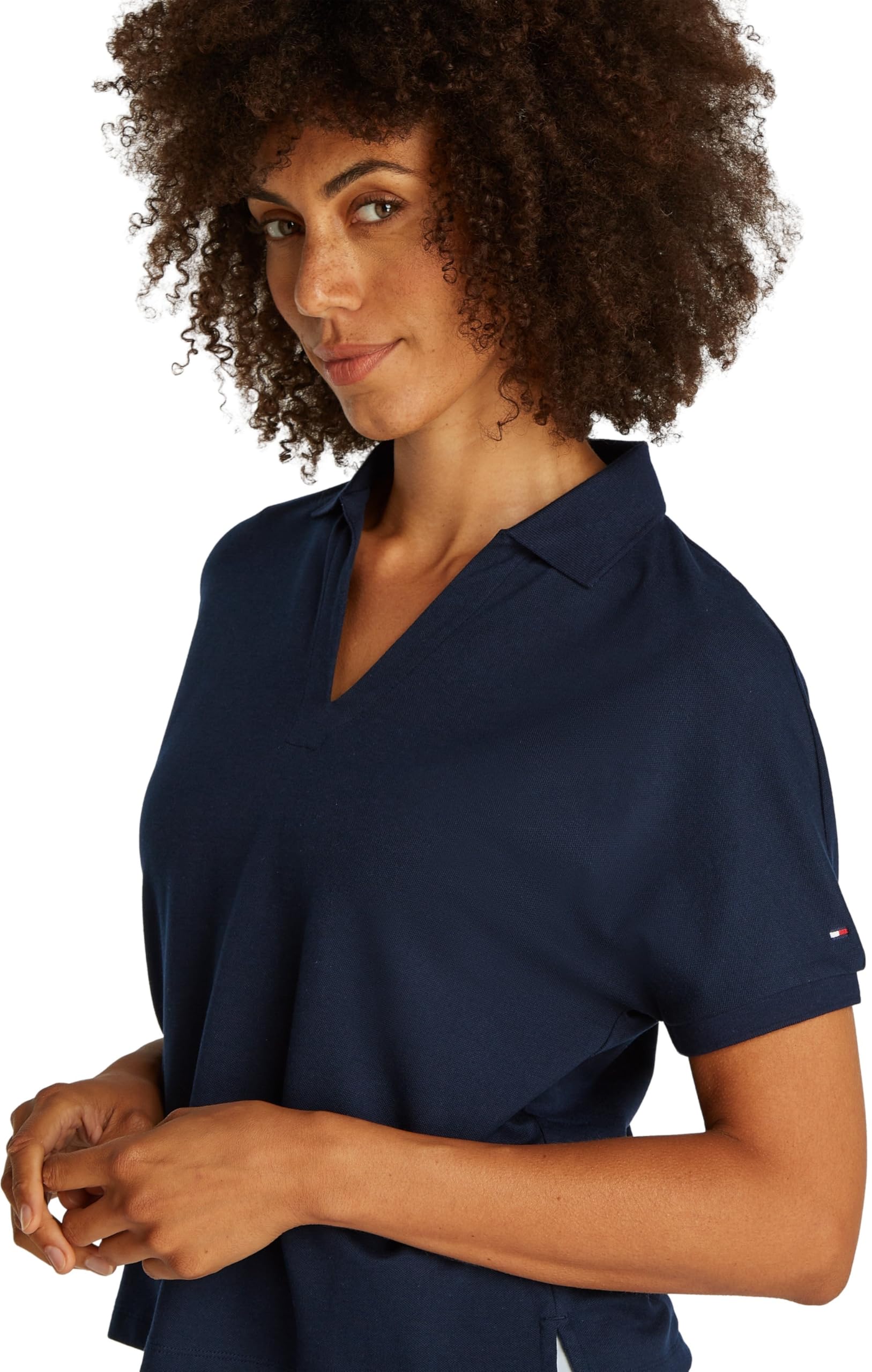 Tommy Hilfiger Polo de Manga Corta Mujer Lyocell Relaxed sin Botones