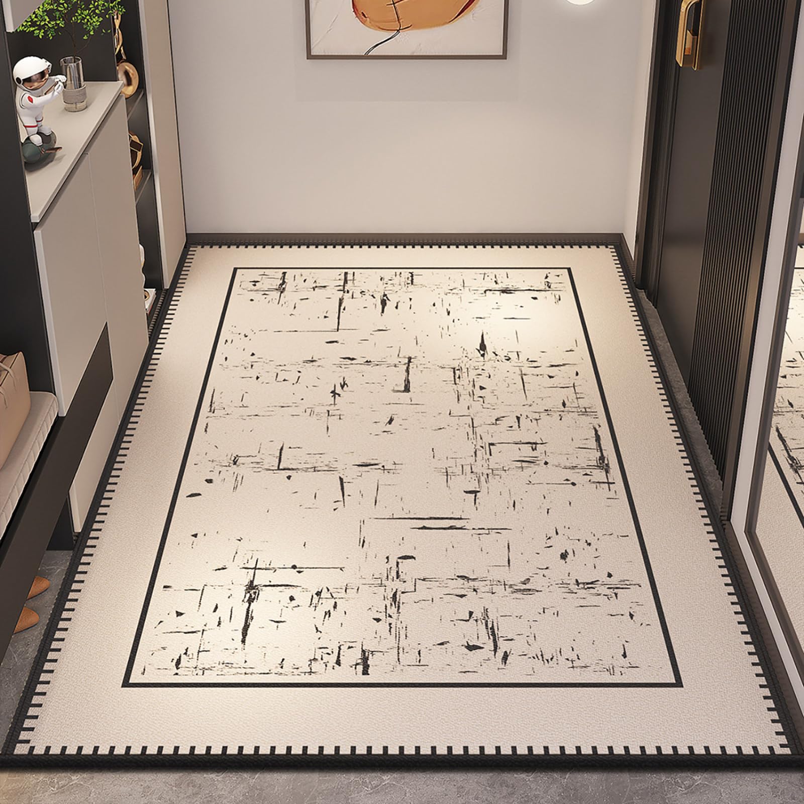 Felpudo Entrada Casa 90x150 Negro Beige Patrón De Arte Felpudo Exterior Antideslizante Lavable Felpudos para Pasillo Cocina Puerta Jardín Decoración Alfombrilla para Entrada