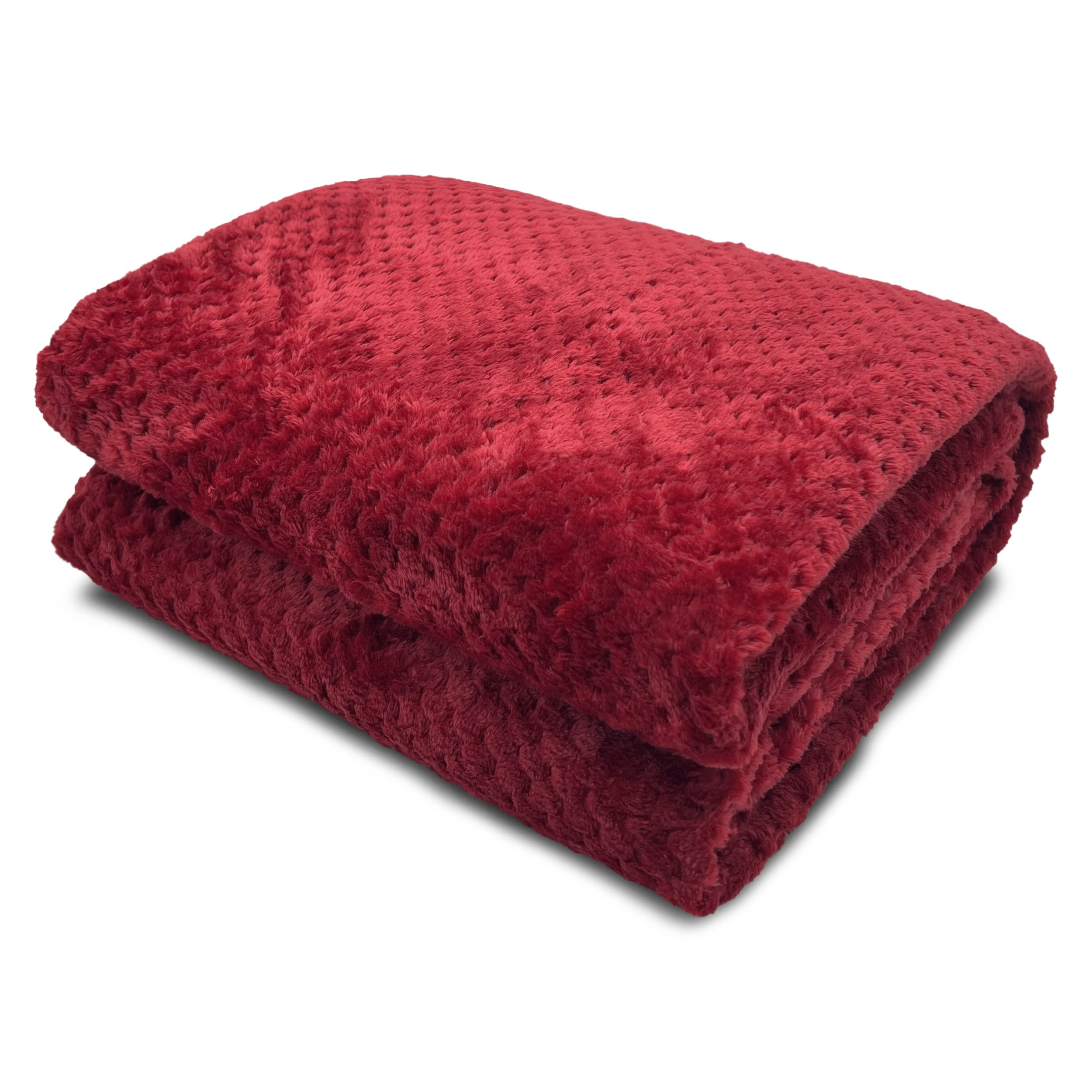 HTE Manta Suave de Microfibra 130 X 160 cm Individual para Sofá, Sillón,Cama, para Adultos y Niños (Rojo)
