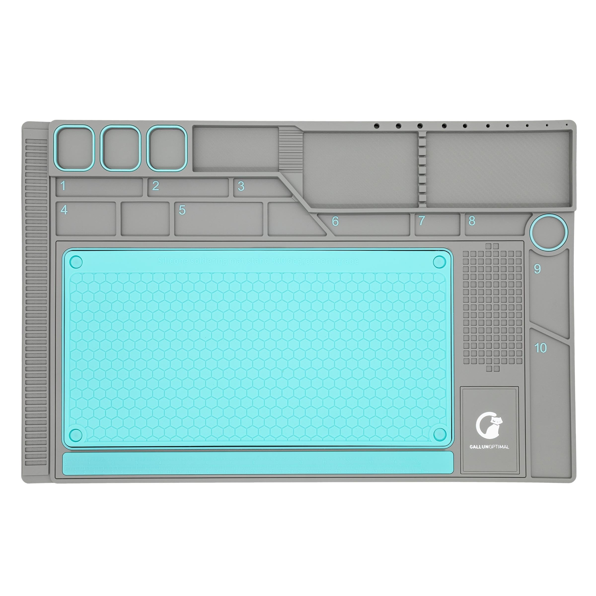 ESD-Arbeitsunterlage und Lötmatte Größe L 57 x 38 cm, Soft-PVC/Gummi mit abnehmbarer Silikoneinlage bis 500°C, Bauteil- und Werkzeugorganizer, 3 magnetische Bereiche