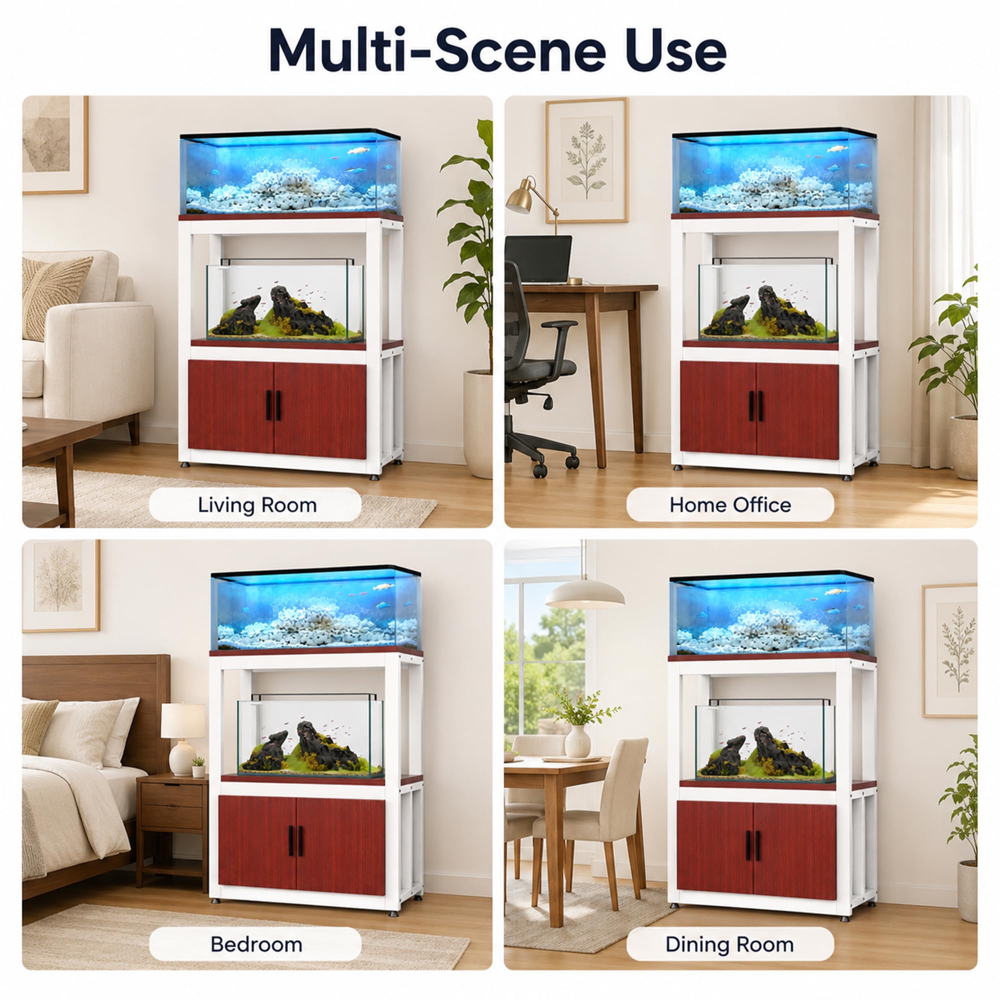 JSWHYBD Mueble para Acuario 76L ~ 110L, Soporte Robusto con Gabinete | Mesa de Doble Nivel para Terrario, Tortugas y Vivario, Salón, Oficina o Dormitorio(B)