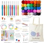 INSCRAFT Crochet Kit for Beginners & Professionals, 30 Assorted Acrylic Yarn Skeins, 1650 Yards, 75pcs Hooks & Accessories, Includes Canvas Tote Bag, Adults, Unisex, Non-Foldable