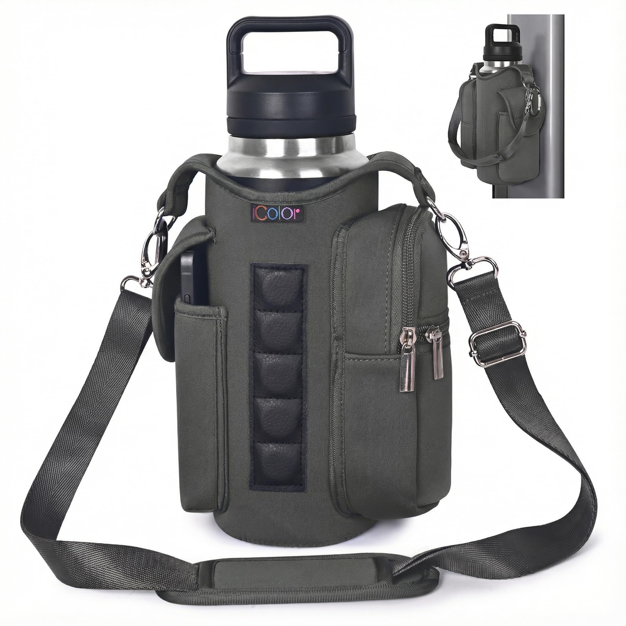 icolor Magnetic Gym Bag Water Bottle Carrier Holder with Phone Pockets & Shoulder Strap,Gym Magnetic Bag 5 Built-in Magnets Gym Accessories Organizer