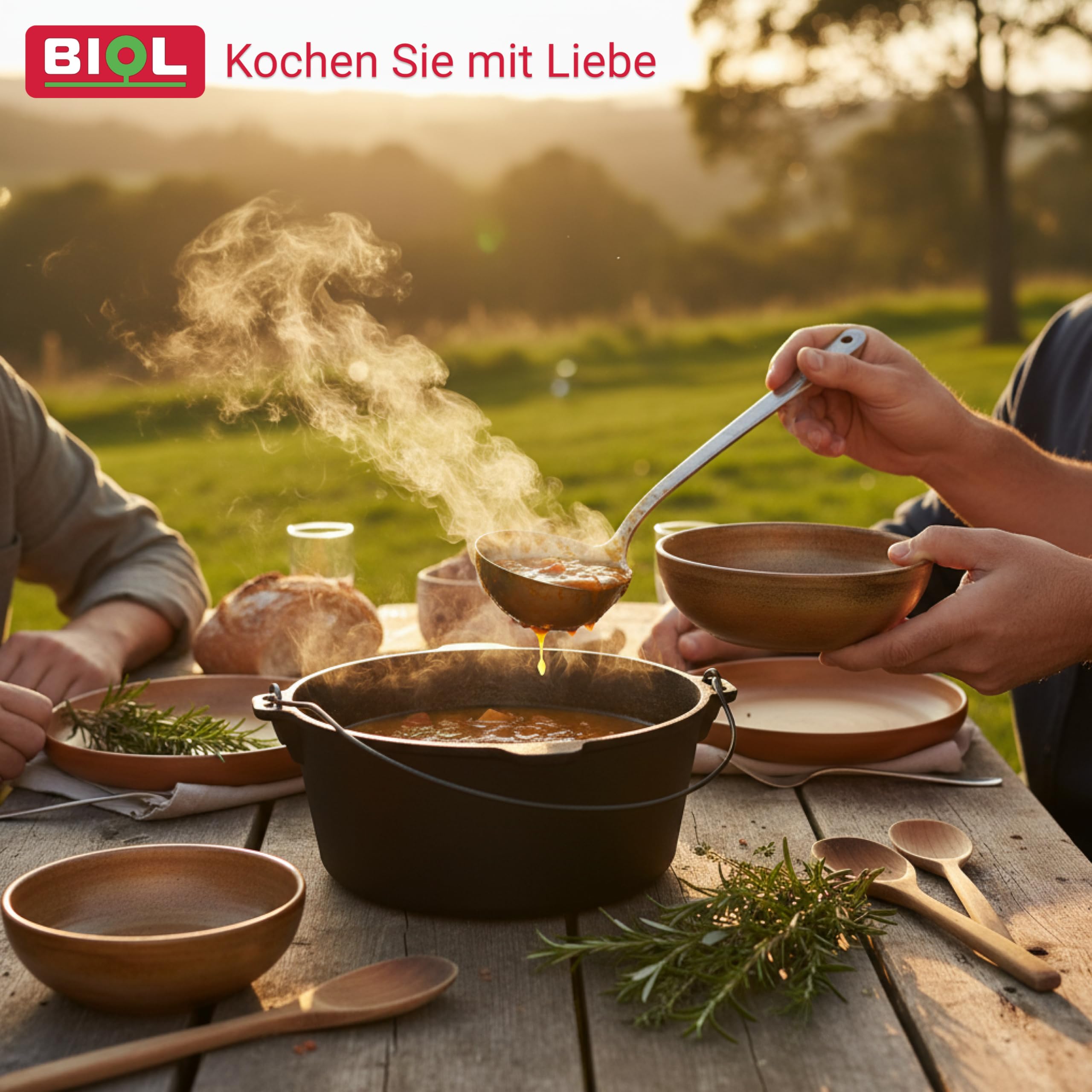 BIOL Dutch Oven 12 litrów żeliwny garnek z otwieraczem pokrywy i podwójną pokrywą, do użytku na zewnątrz i wewnątrz, czarny