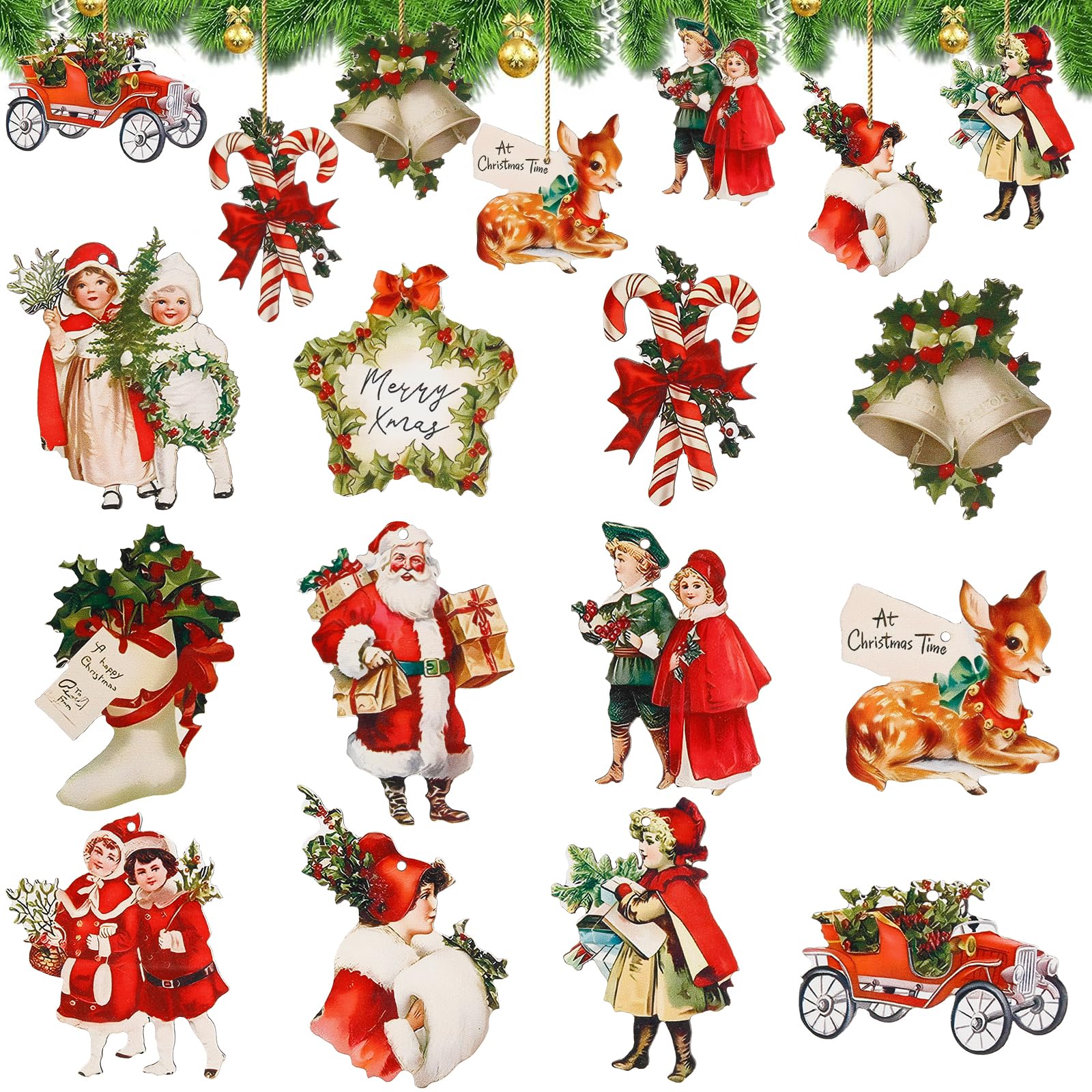 36 adornos colgantes de Navidad, decoraciones de madera vintage para árbol de Navidad, Papá Noel, reno, campana, rodajas, decoración de bastón para Navidad, fiesta en casa