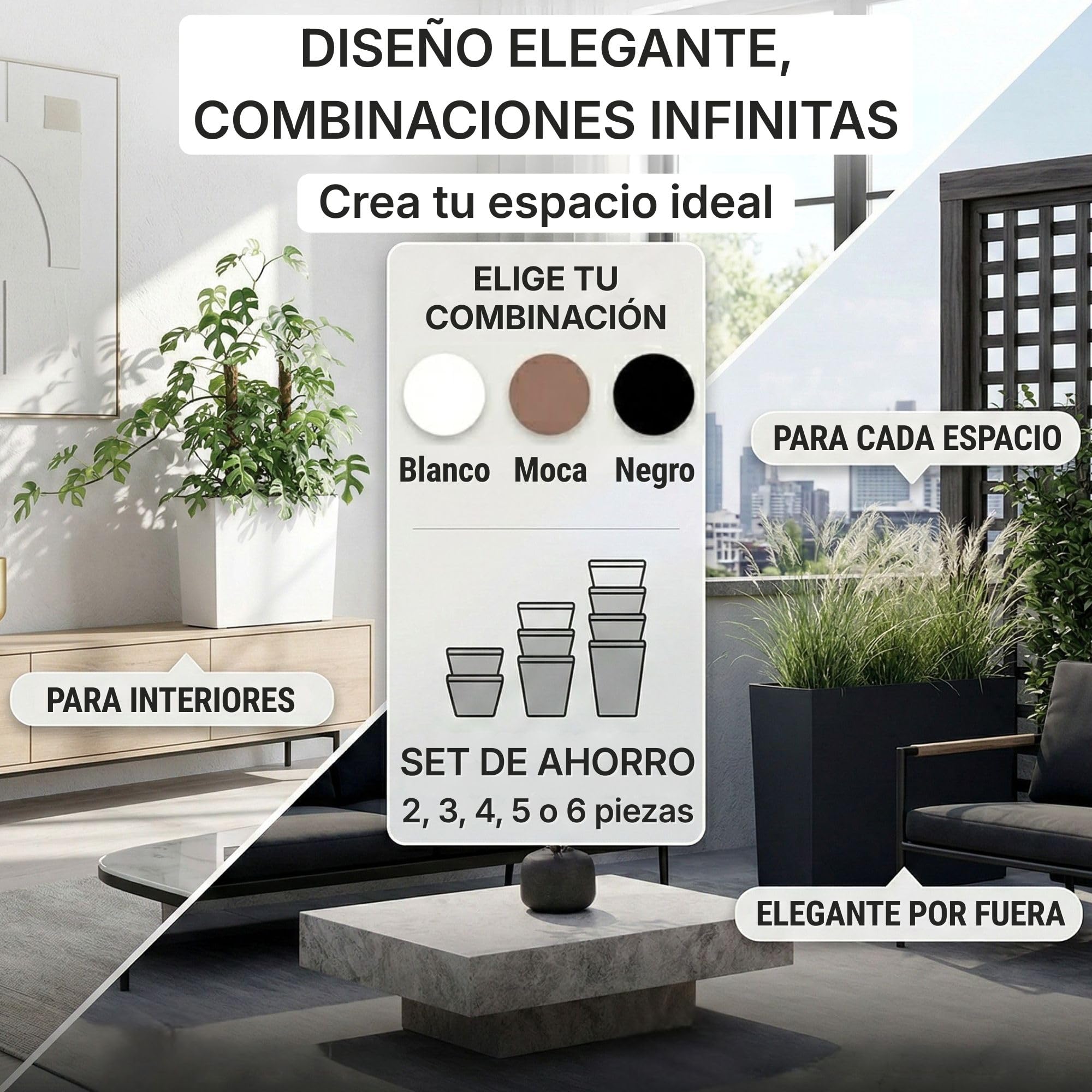 IMJ-Global - 2 Jardineras Exterior Grandes 58x18x49,8cm, Macetas Decorativas Interior Exterior 44 litros (Inserto de 12 litros) Jardinera Decorativas en Plástico Resistente a la Intemperie (Negro)