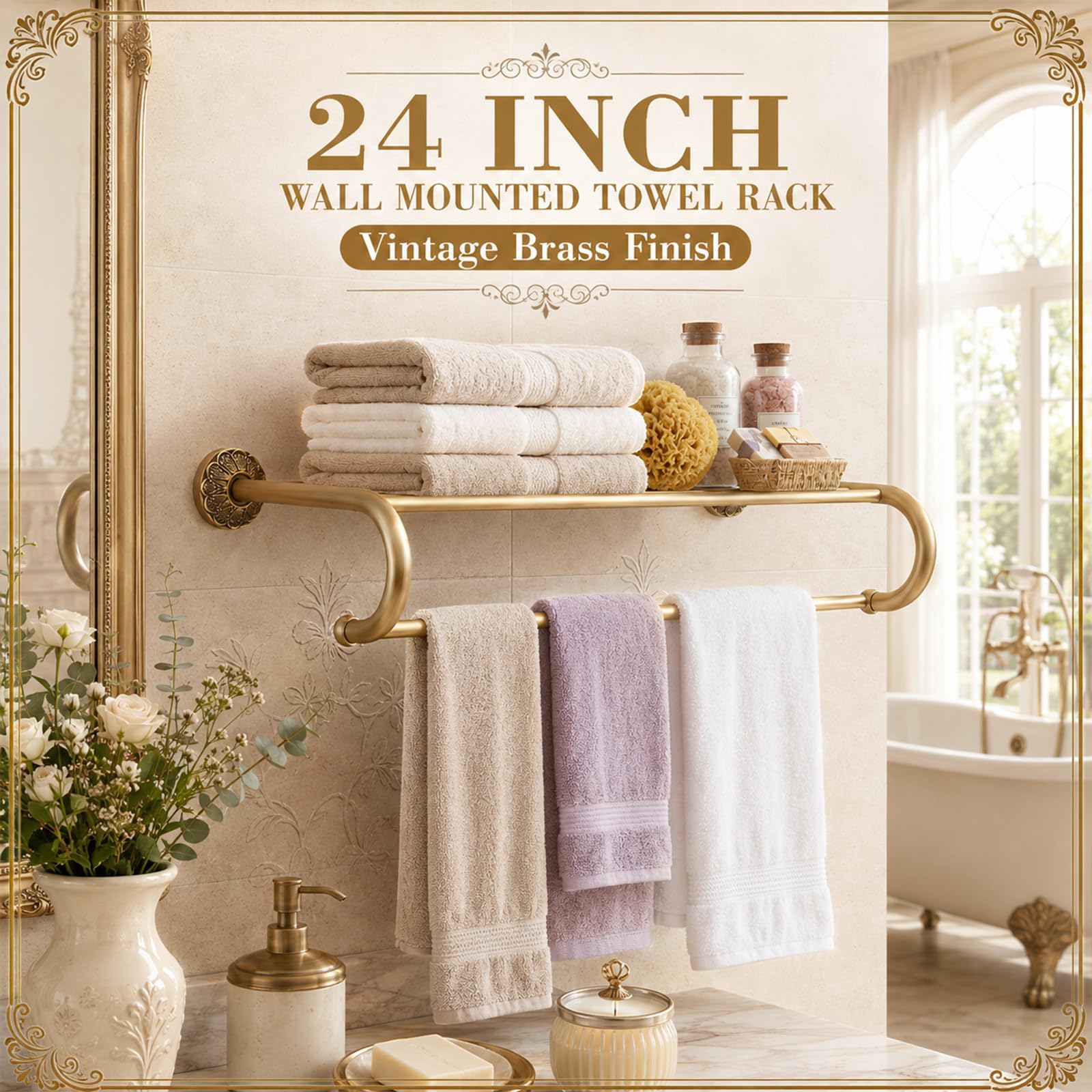 Towel Rod Picks That Stay on the Wall in 2026 1 Otoolling 24'' Antique Brass Towel Rack Wall Mount Vintage Gold Towel — product photo