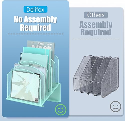 Vista 29 de Organizador de archivos de escritorio inclinado, soporte vertical de 5 secciones, soporte de metal clasificador de archivos para oficina y aula