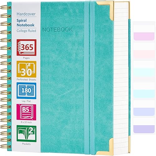 Cuaderno de espiral, cuaderno de cuero de tapa dura de 365 páginas, diario grande con rayas B5 para mujeres y hombres, cuadernos universitarios a