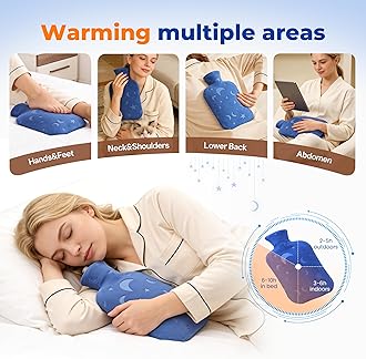 DICEVER Hot Water Bottle with Soft Cover, 2L Hot Water Bag for Menstrual Cramps, Neck and Shoulder Pain Relief, Hot and Cold Therapies, Hand Feet Warmer, Blue