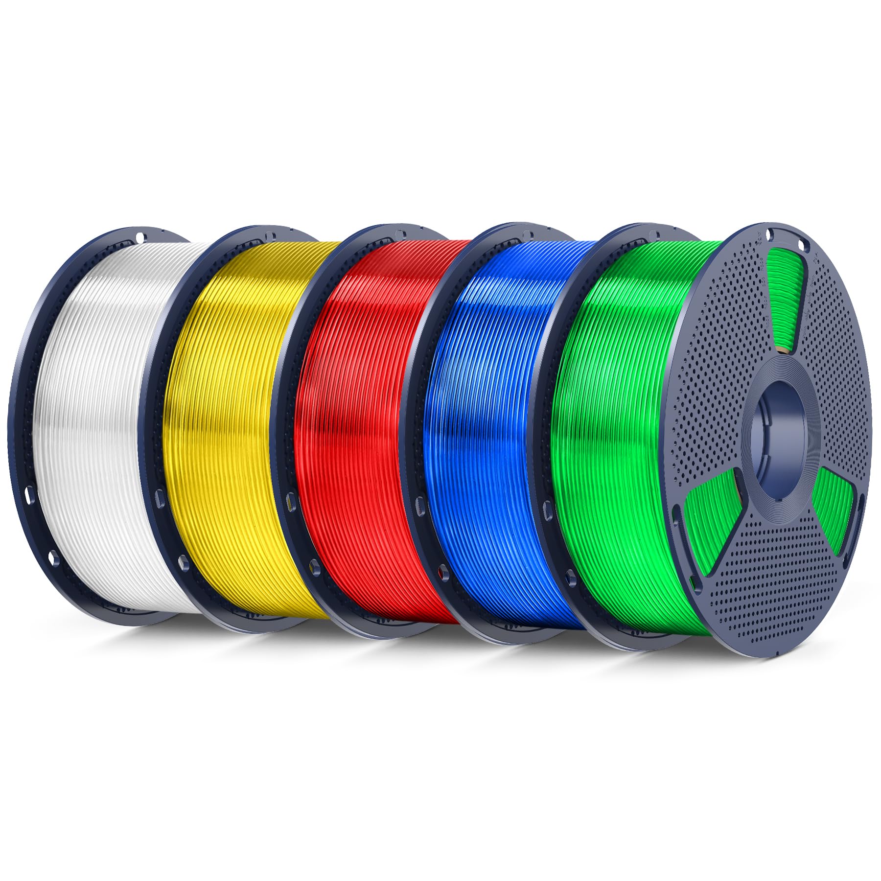 SUNLU 5KG PLA+ Filament Pakiet, Filament PLA Plus Drukarki 3D 1,75 mm ± 0,02 mm, 1 kg na Szpulę, 5 Rolki, Przezroczysty Biały+Przezroczysty (Czerwony+Niebieski+Zielony+Żółty)