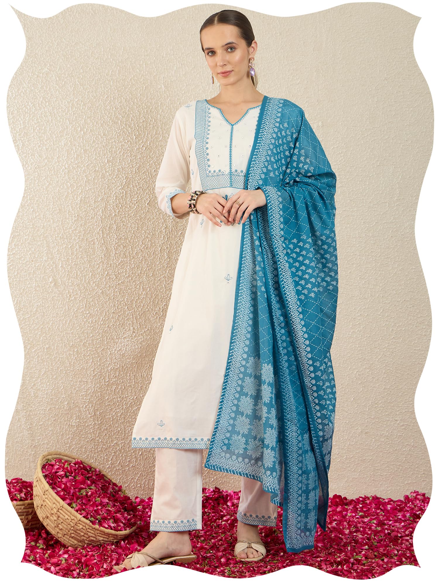indo era Women Pure Cotton Kurta Set with Dupatta | Festive Suit Set, 11798-picture-13