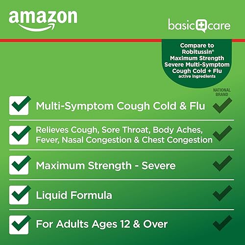 Miniatura 3 de Tienda Basic Care Tussin - Jarabe de CF Max severo, para tos multisíntoma, medicamento líquido para el resfriado y la gripe, no somnolencia, alivia