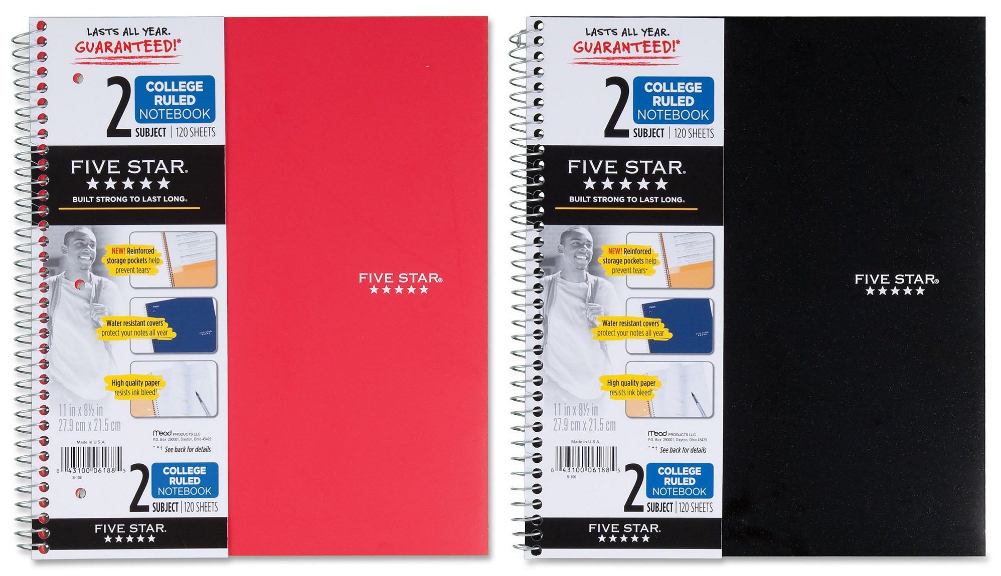 MeadWestvaco 06188 11" X 8-1/2" College Ruled 2 Subject Notebook Assorted Color