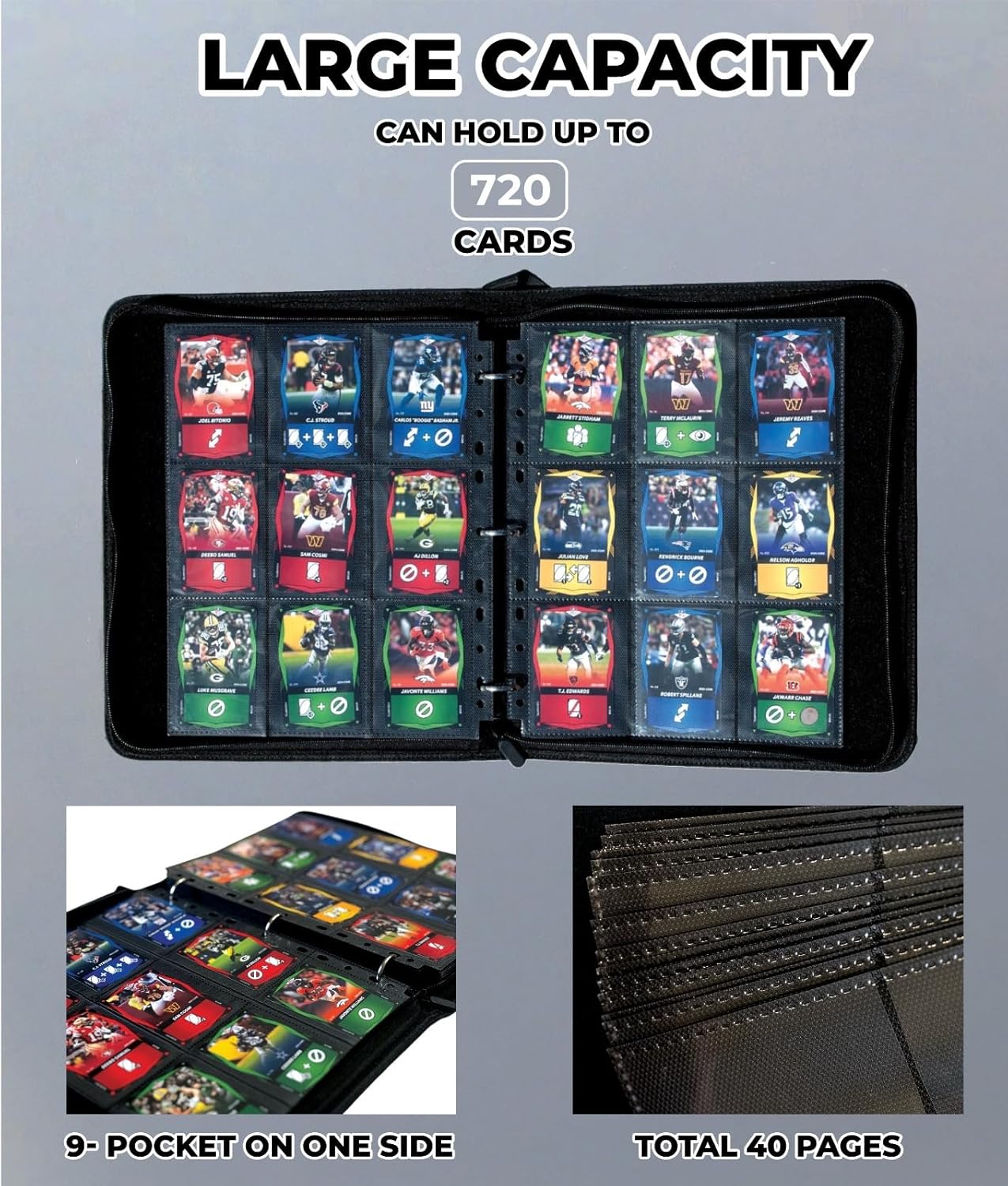 KGML 720 Card Pockets, Trading Card Binder, 40 Pages, WATERPROOF, Collection, Unique Design, Top Loader Binder, Card Binder, Sports Cards, Baseball Cards, MTG, TCG Binder