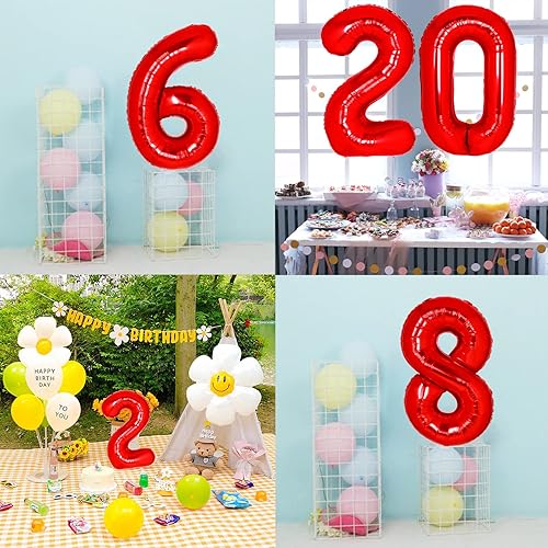 Miniatura 5 de Globo rojo gigante del número 6 de 40 pulgadas, globos de aluminio de Mylar con helio para fiestas de cumpleaños, decoraciones de cumpleaños n. 6