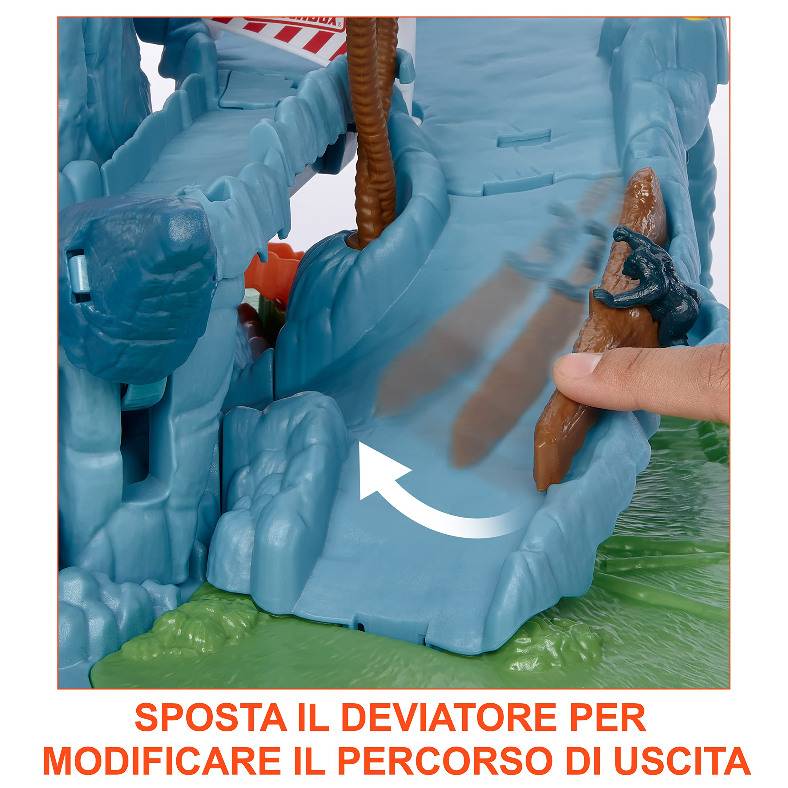 Matchbox - Fuga dal Vulcano Playset, include 1 veicolo Matchbox, funzioni, luci e suoni del vulcano che erutta attivabili con le macchinine, Giocattolo per Bambini 3+ Anni, HHW21