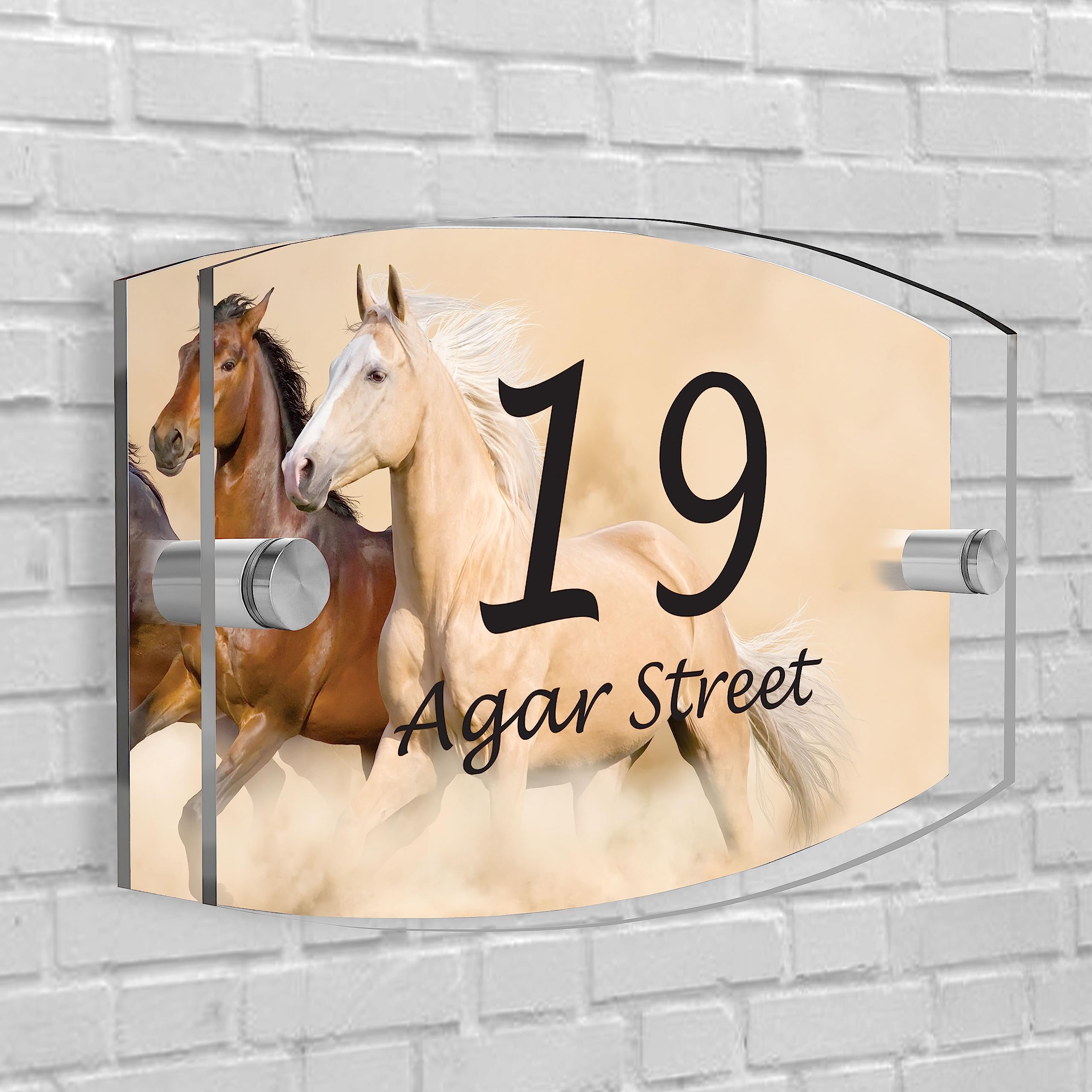 House Sign Plaque Personalised Door Number Street Glasss Effect Acrylic I House signs personalised door number plaque for wall outside I Arc-Rectangle Shape (Design 10)
