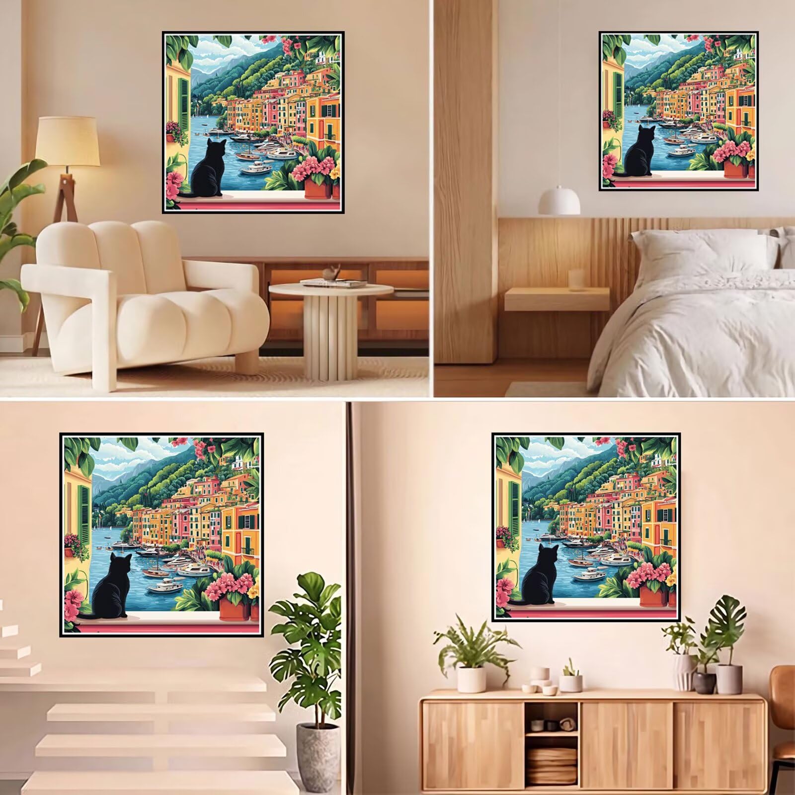 5D Diamond Painting Kit Completo, Diamond Painting Gatto DIY Hobby Creativi Adulti Pittura Diamante Strass Mosaico Kit per Bambini Principianti, Decorazioni Casa Parete Vista mare 90x90cm FX#881